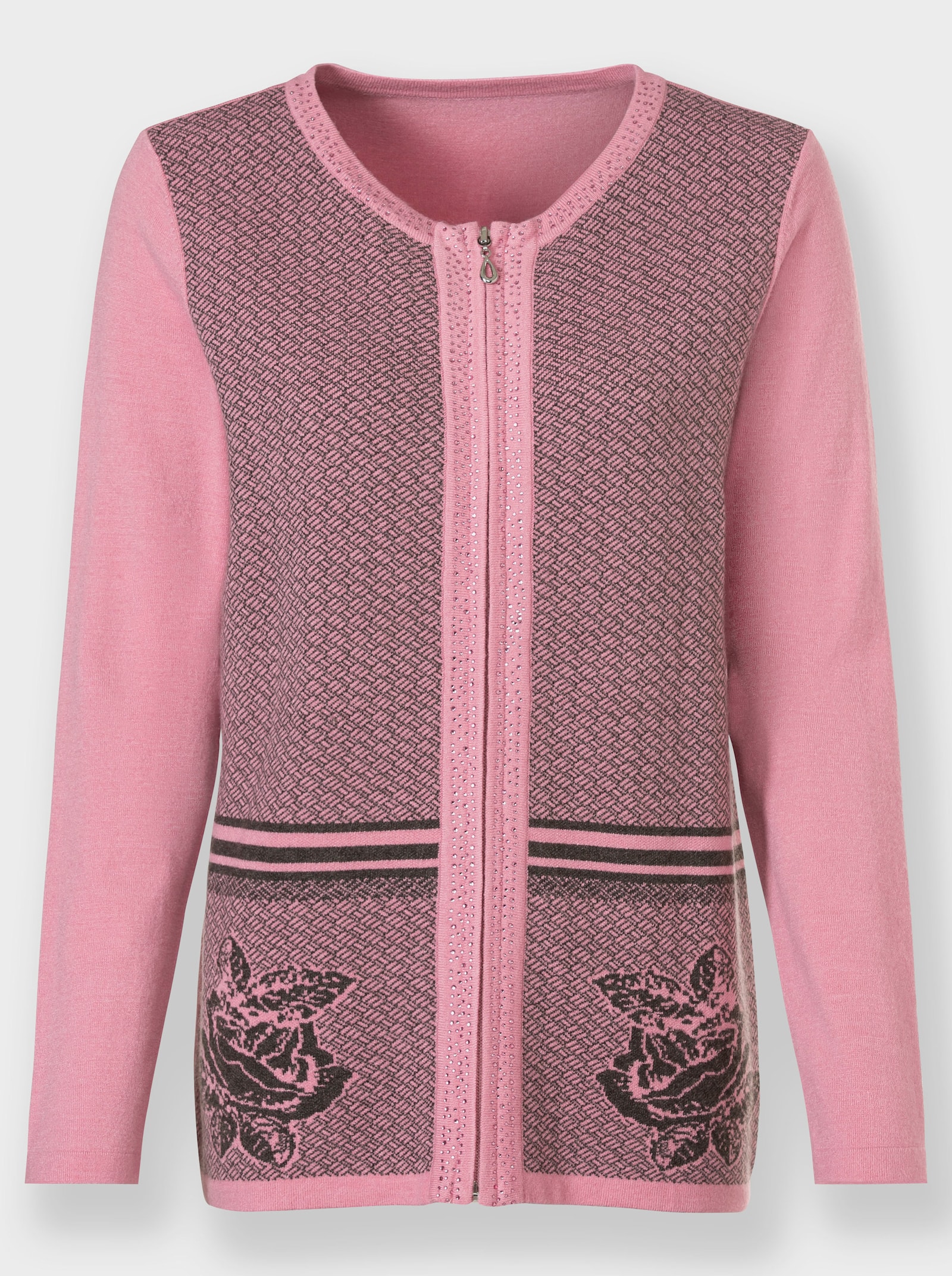 Vest van jacquard met glittersteentjes - oudroze-grafiet print