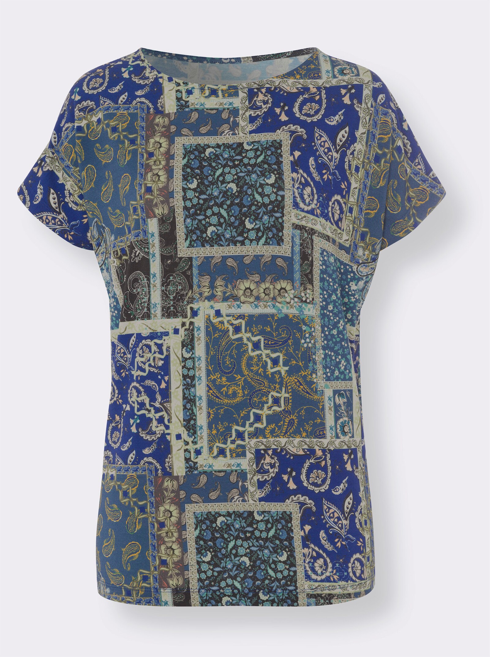 heine Print-Shirt im Patch-Look - jeansblau-grün-bedruckt