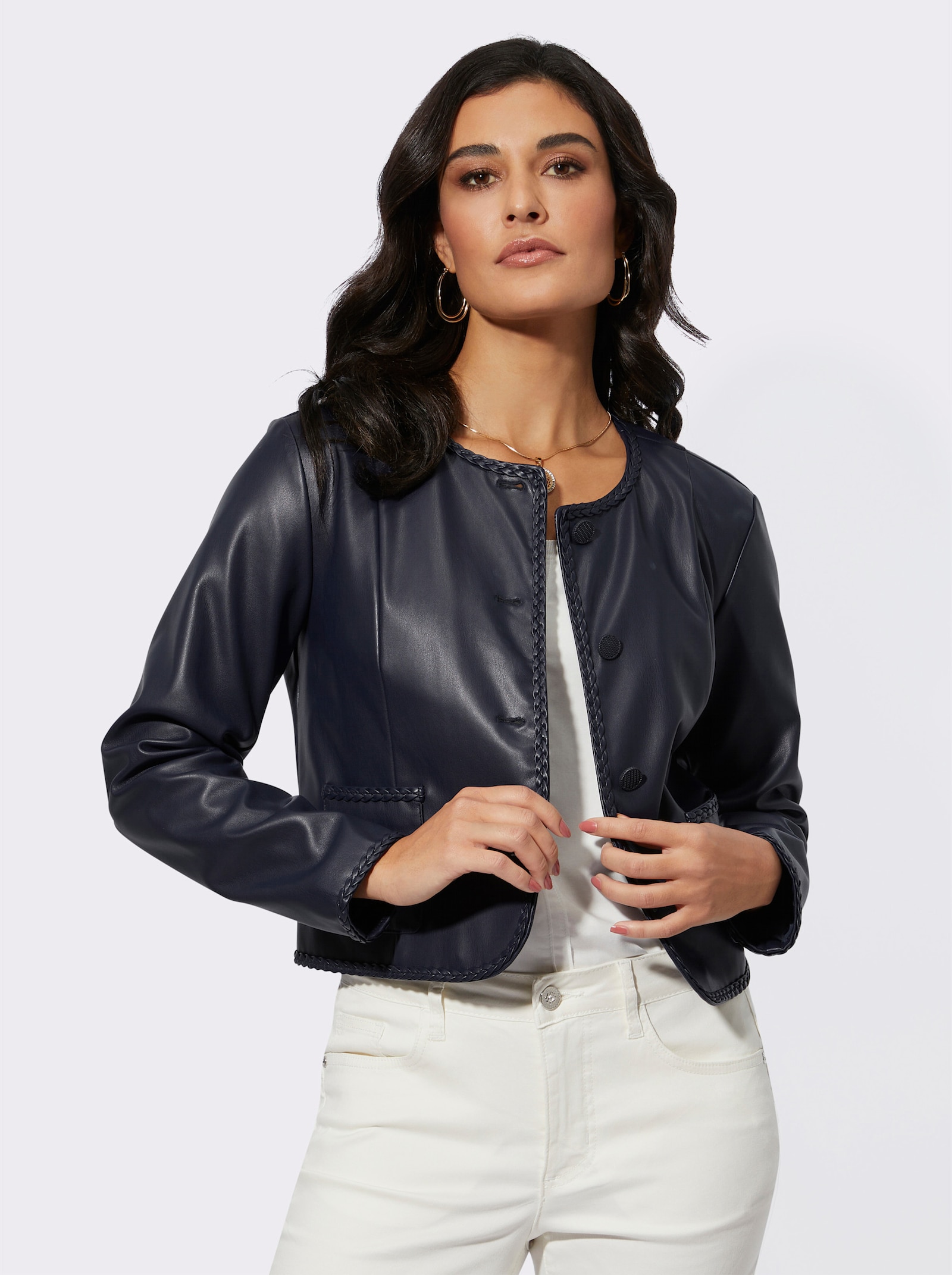 Mainpol Blazer van imitatieleer met sierband - marine