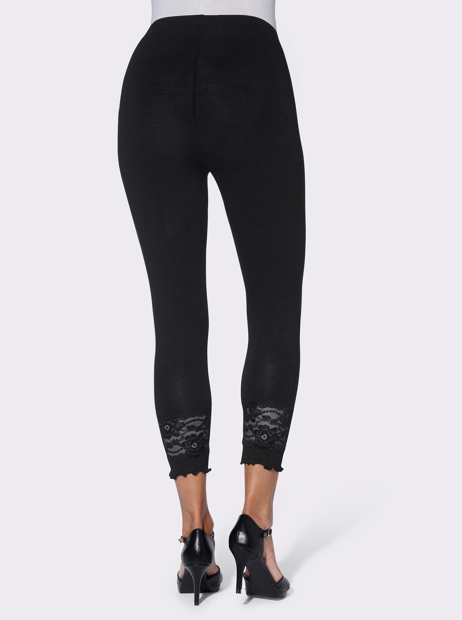 Leggings mit Spitzen-Bordüre - schwarz