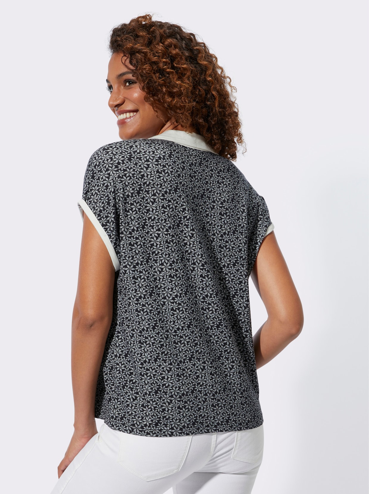 Poloshirt - zwart/wit geprint