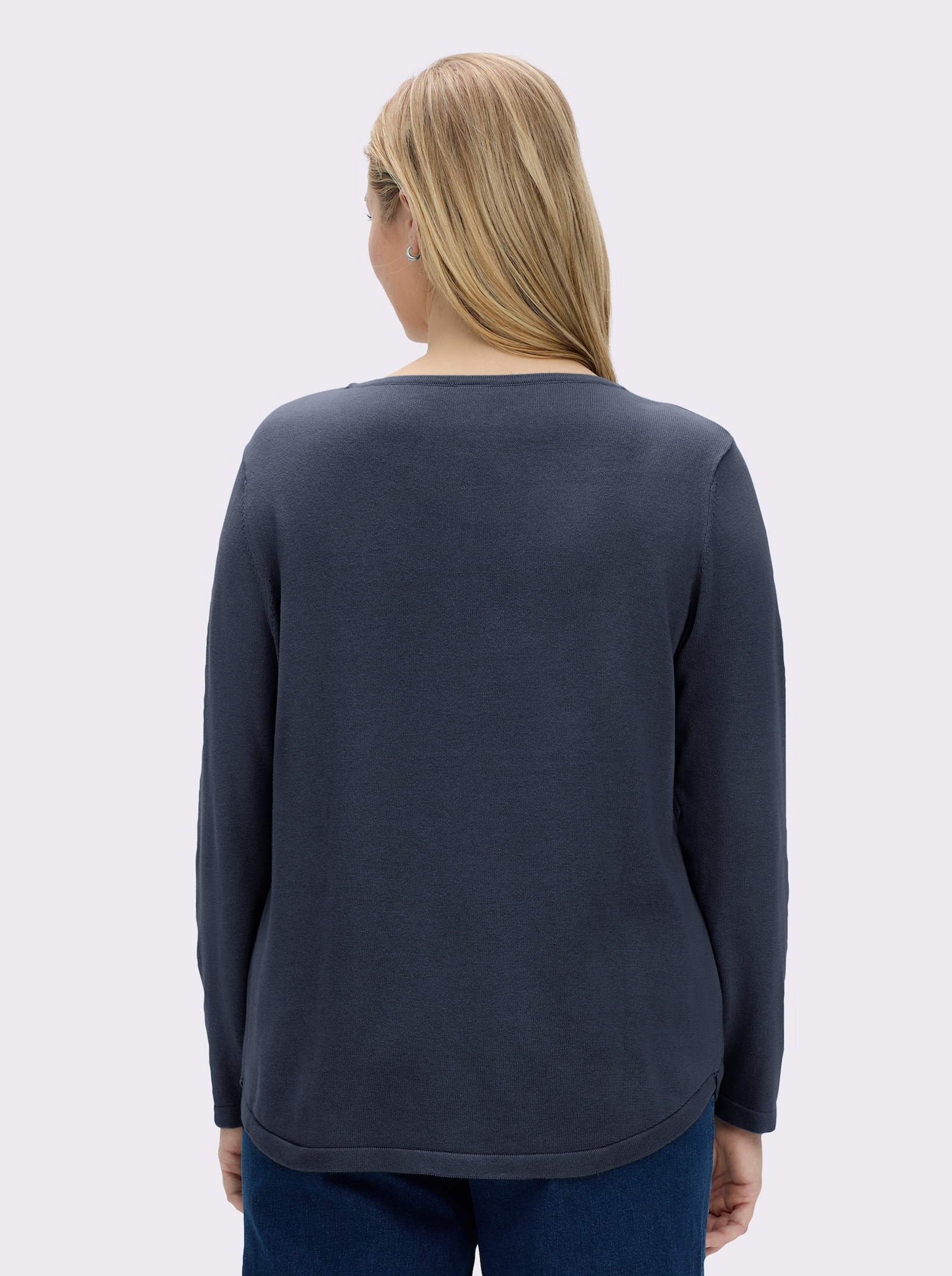 Baumwollpullover mit überlappendem Saum - marine