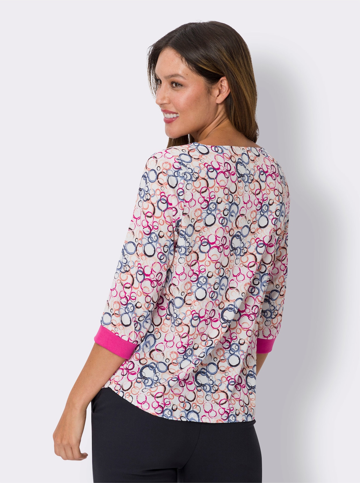 Comfortabele blouse - ecru/fuchsia geprint