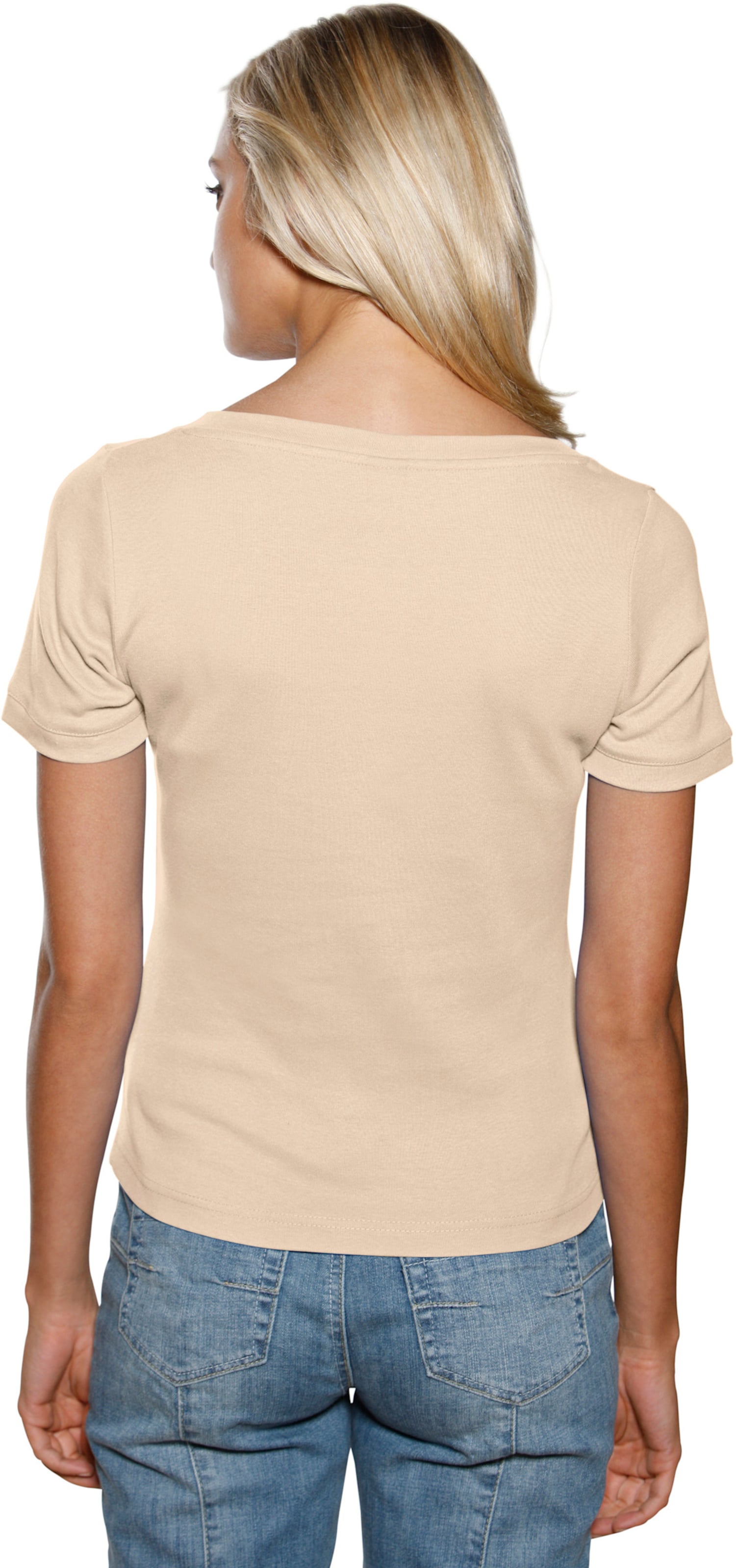 mit Figur günstig Kaufen-Carré-Shirt in beige von heine. Carré-Shirt in beige von heine <![CDATA[Carré-Shirt Mit großzügigem Ausschnitt. Aus trageangenehmer, feiner Rippenware. Figurbetonte Form.]]>. 