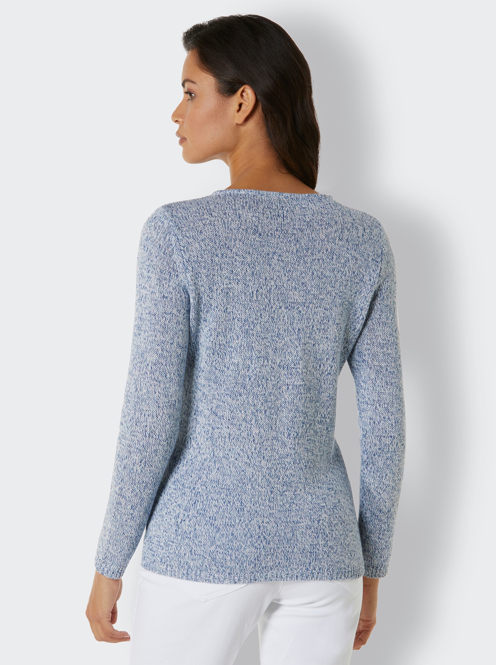 CREATION L PREMIUM V-Ausschnitt-Pullover in Melange-Qualität - jeansblau-mint-meliert