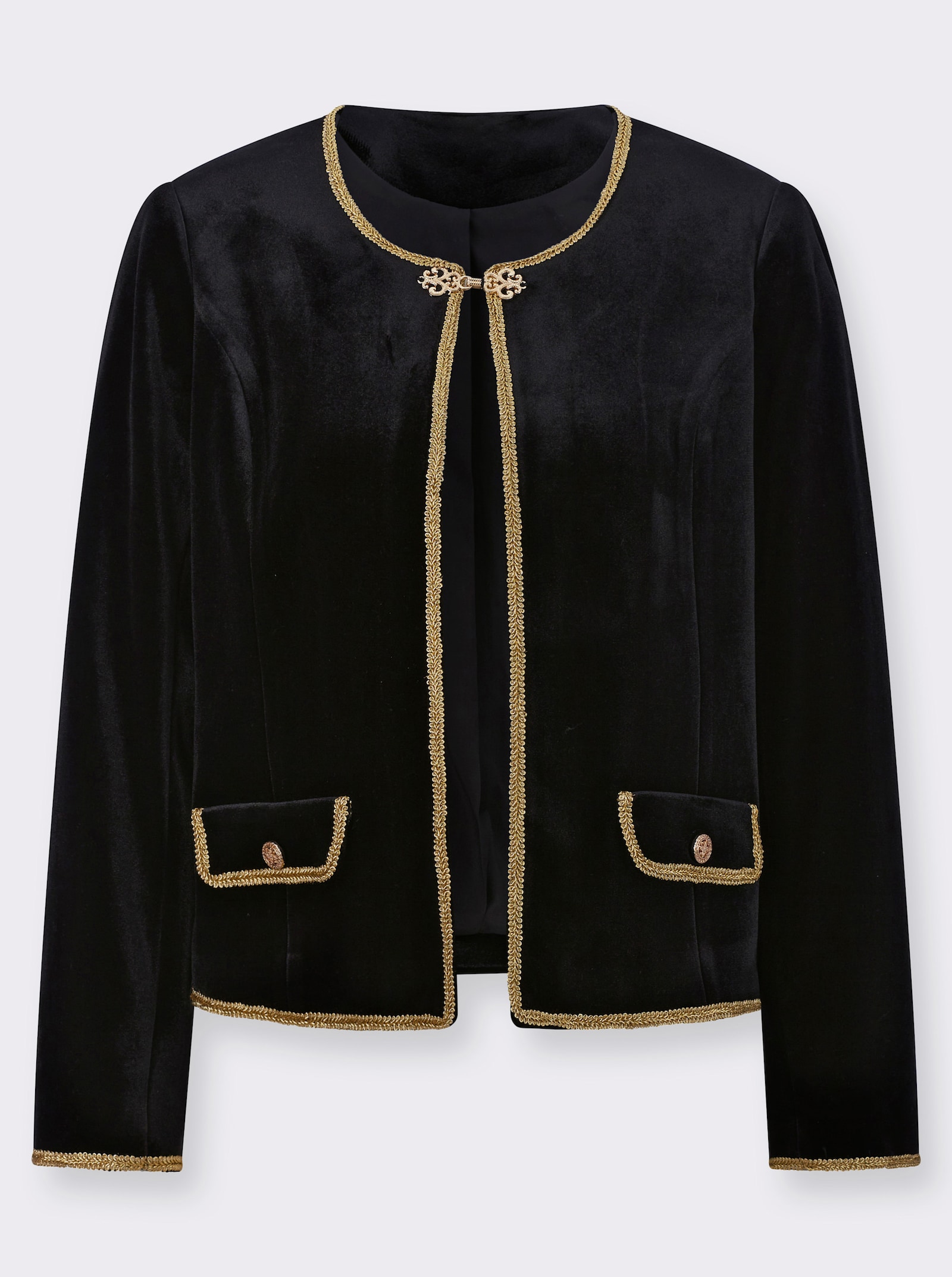 Samtblazer mit Hakenverschluss - schwarz