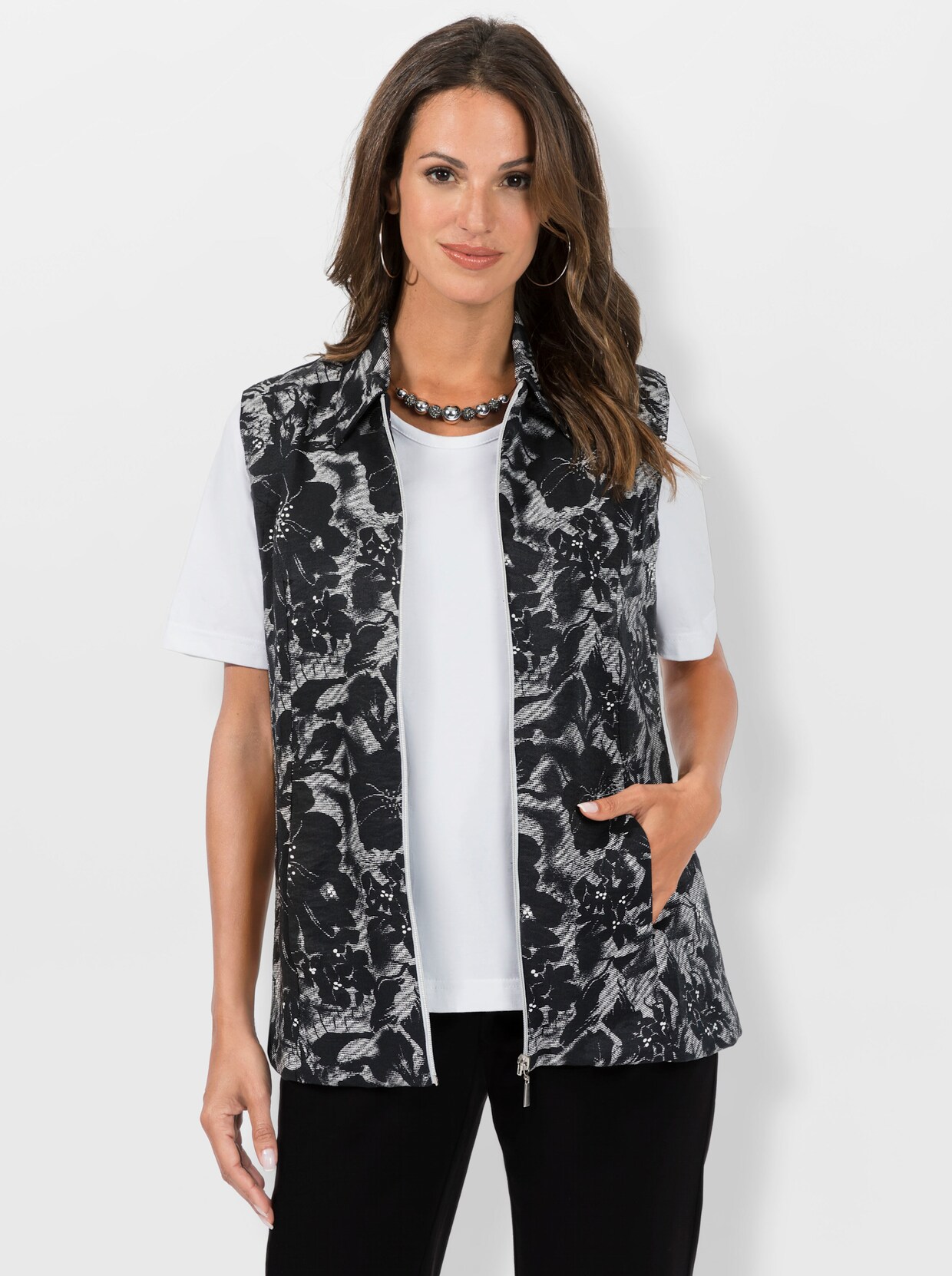 Gilet - zwart geprint