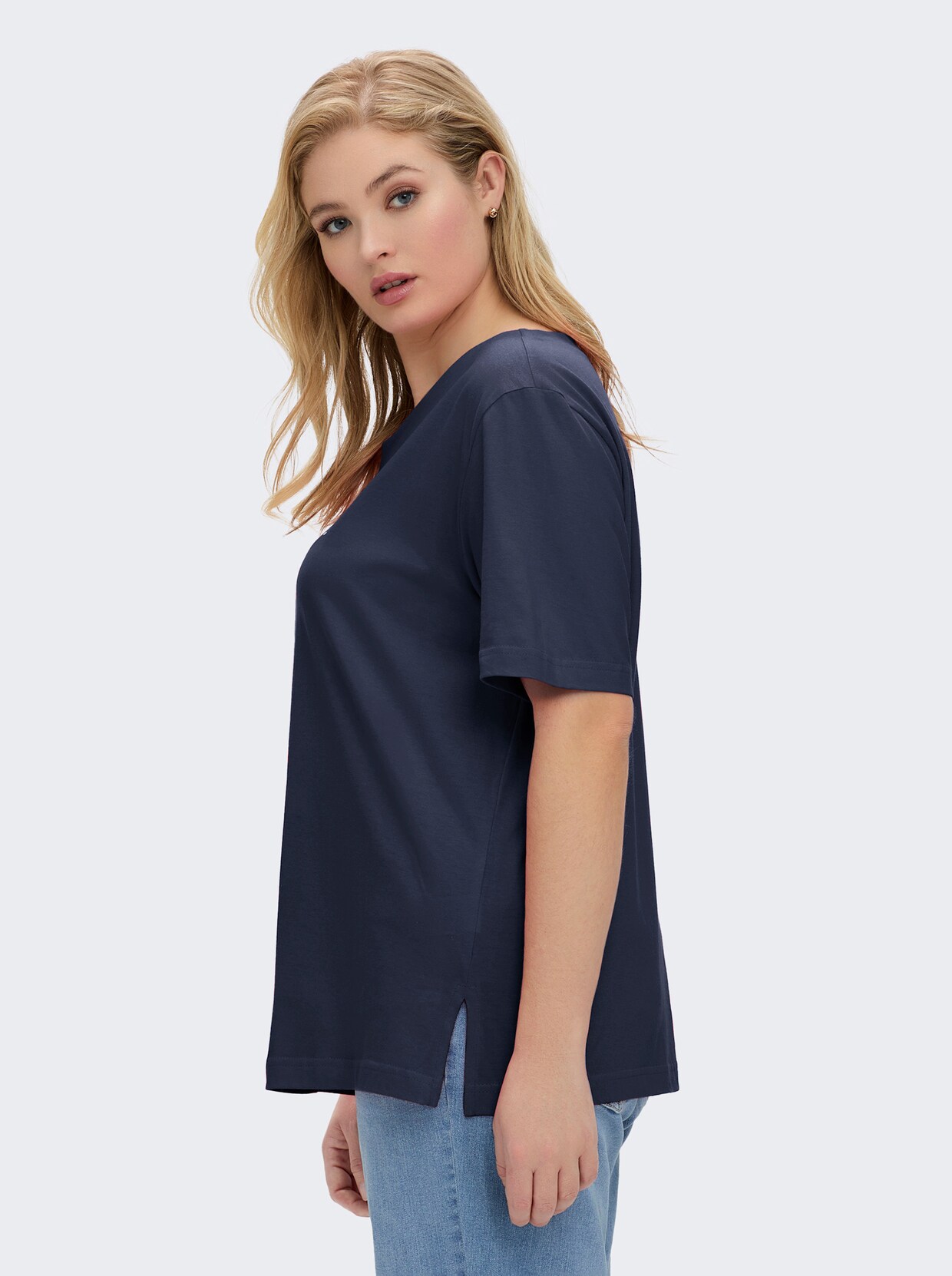 Kurzarmshirt mit Muschel-Druck - marine