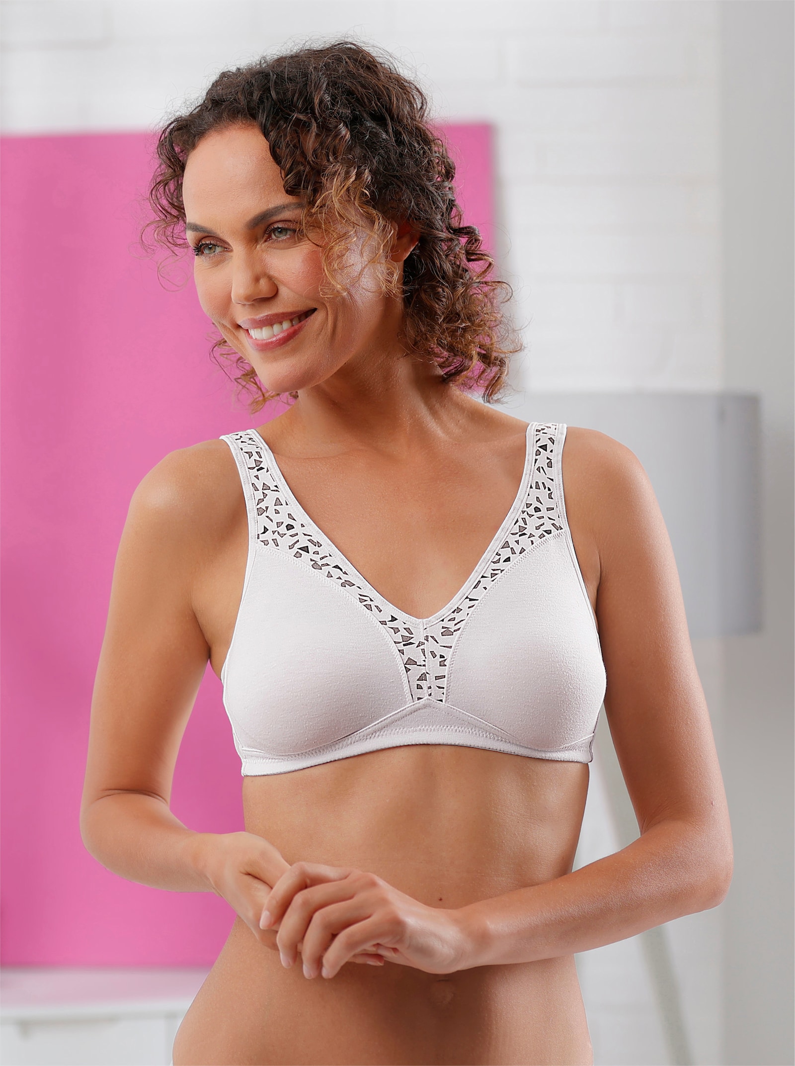 wäschepur Komfort-BH ohne Bügel - weiß-steingrau