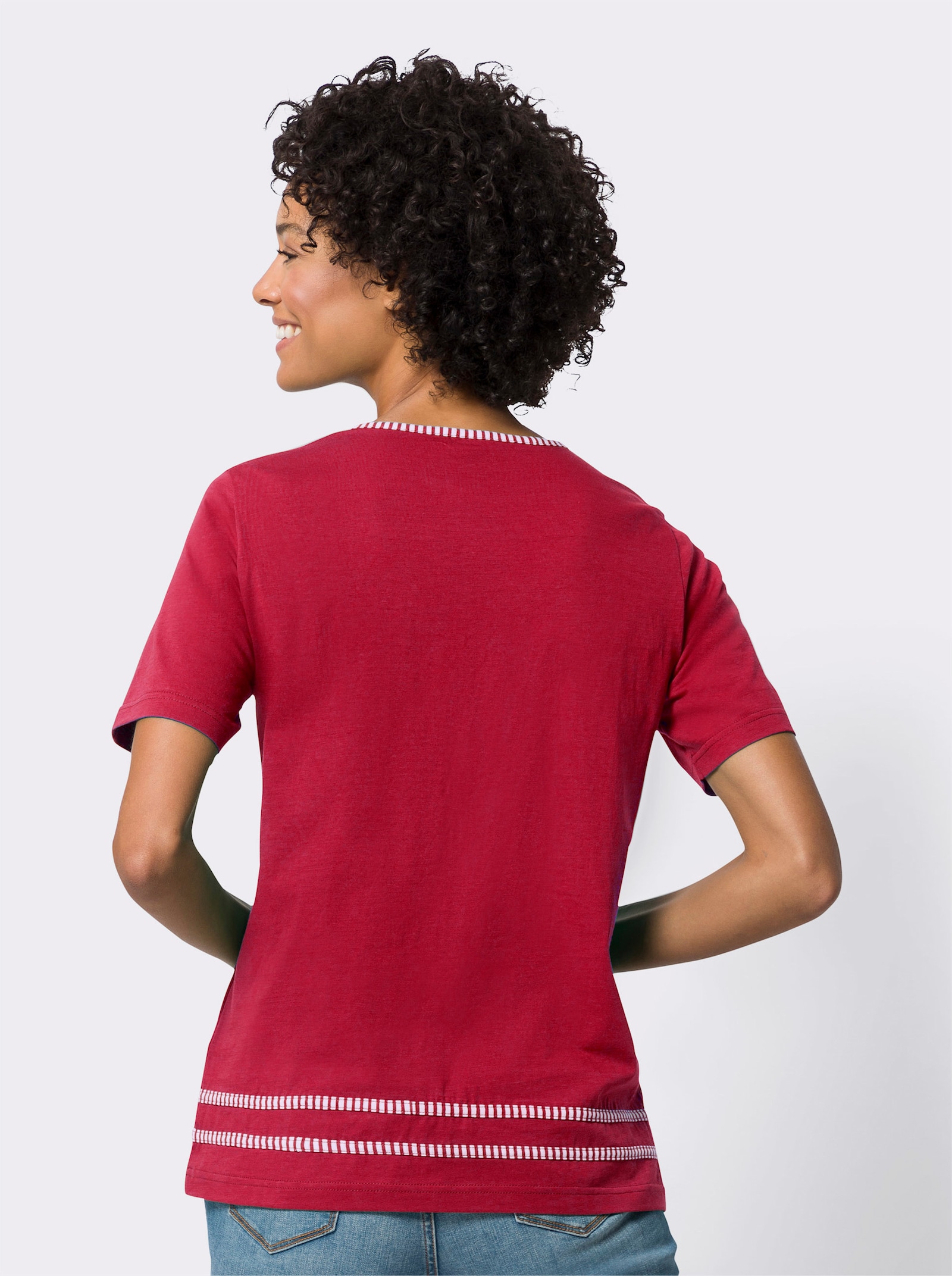 Shirt met ronde hals en paspels - rood/ecru