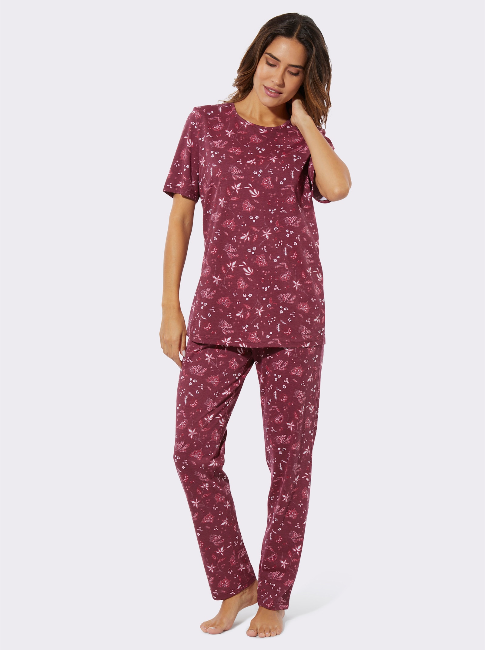 Pyžamo s celoplošným květinovým vzorem - tmavěčervená-potisk