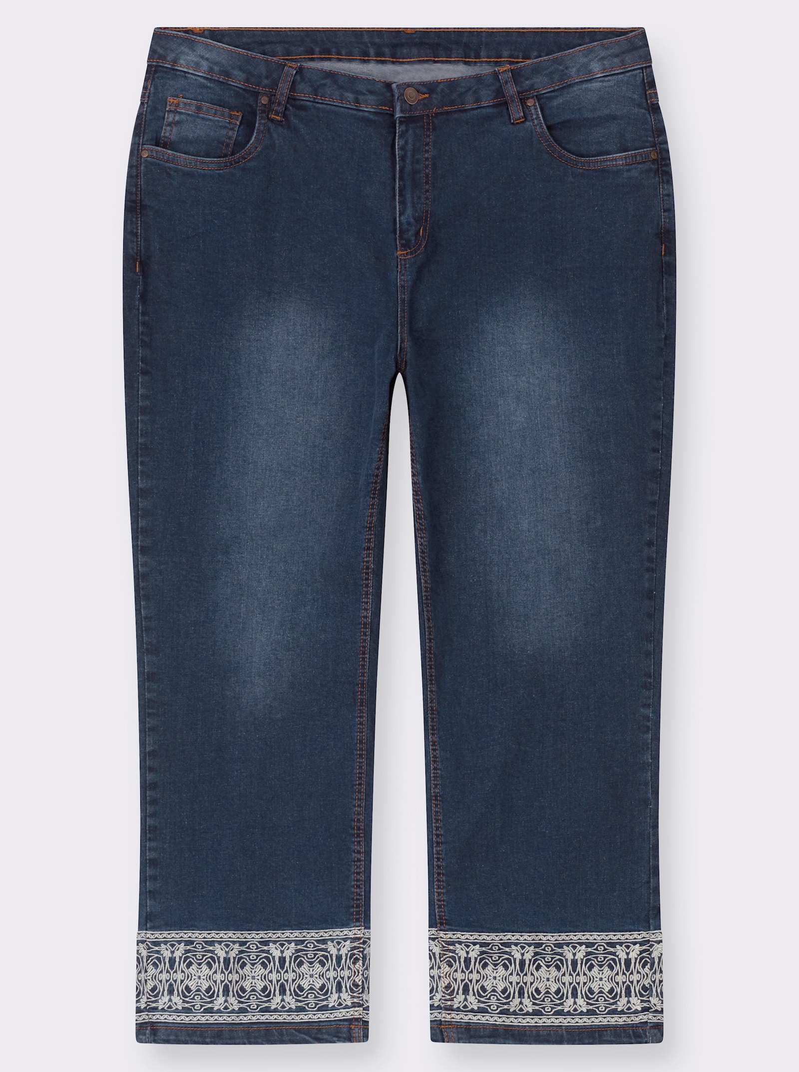 7/8-Jeans mit Stickerei am Beinabschluss - blue-stone-washed