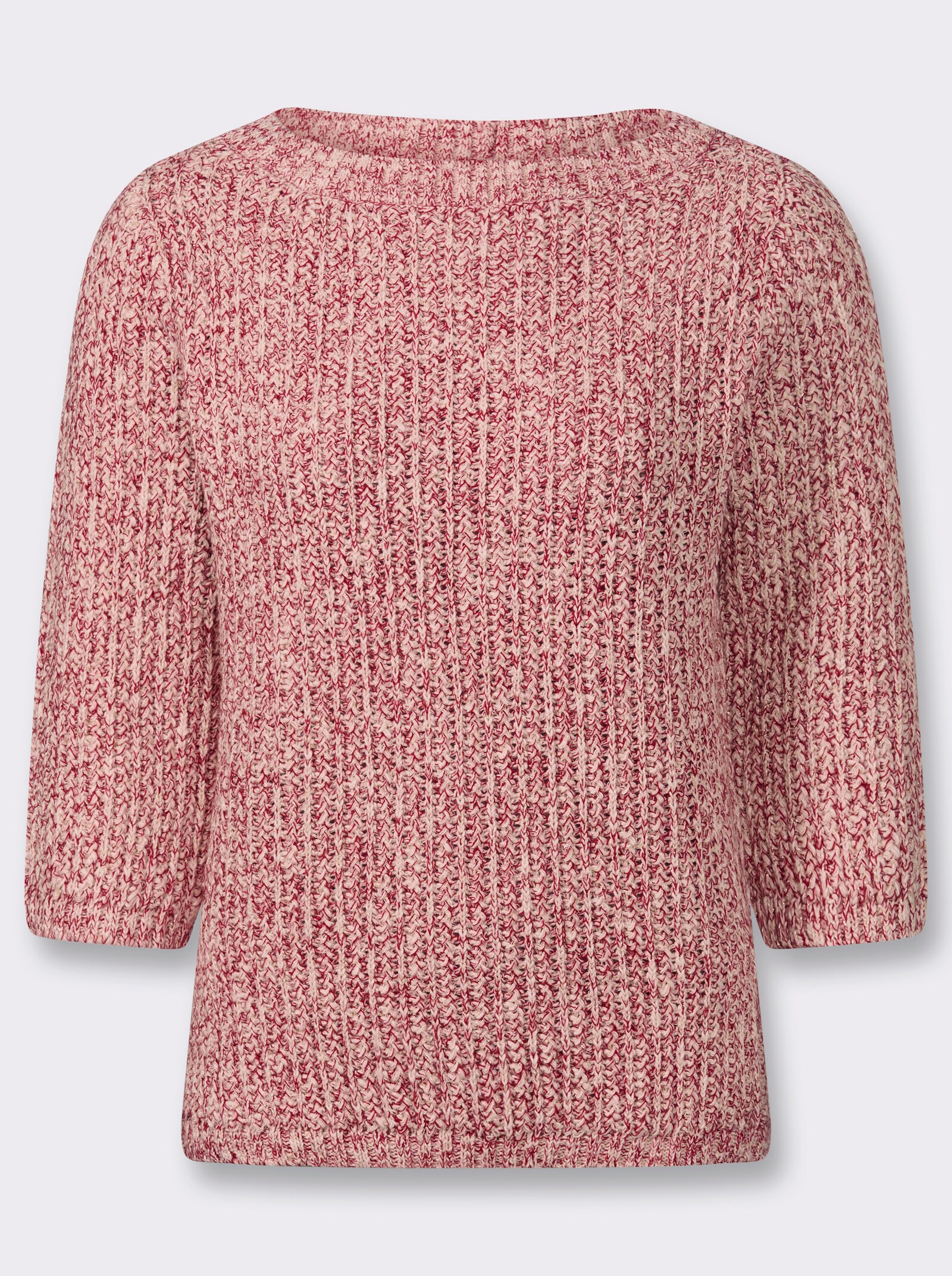 Strickpullover mit Glanzgarn - ecru-rot-meliert