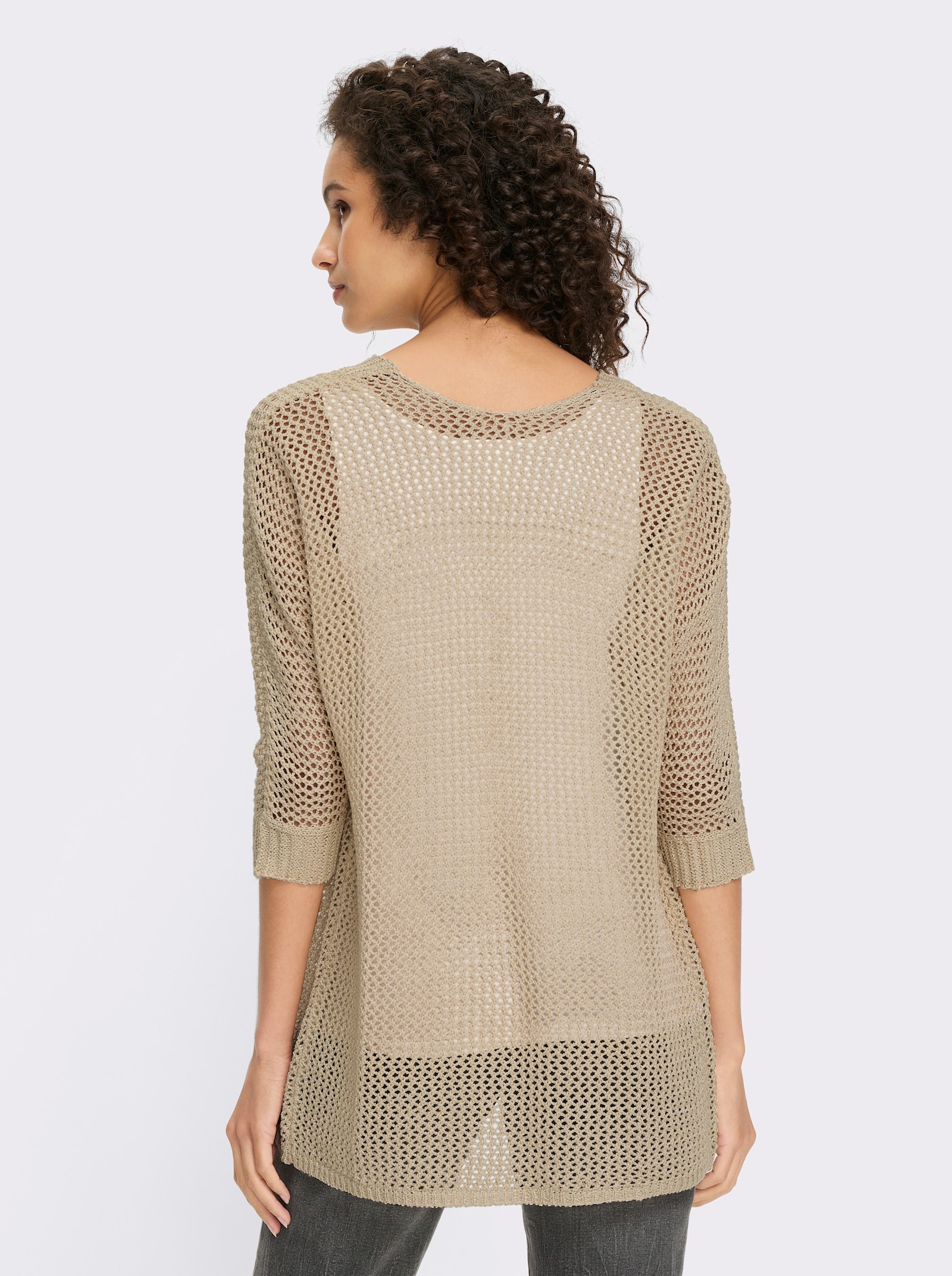 heine Ajourstrickjacke mit Fledermausärmeln - sand