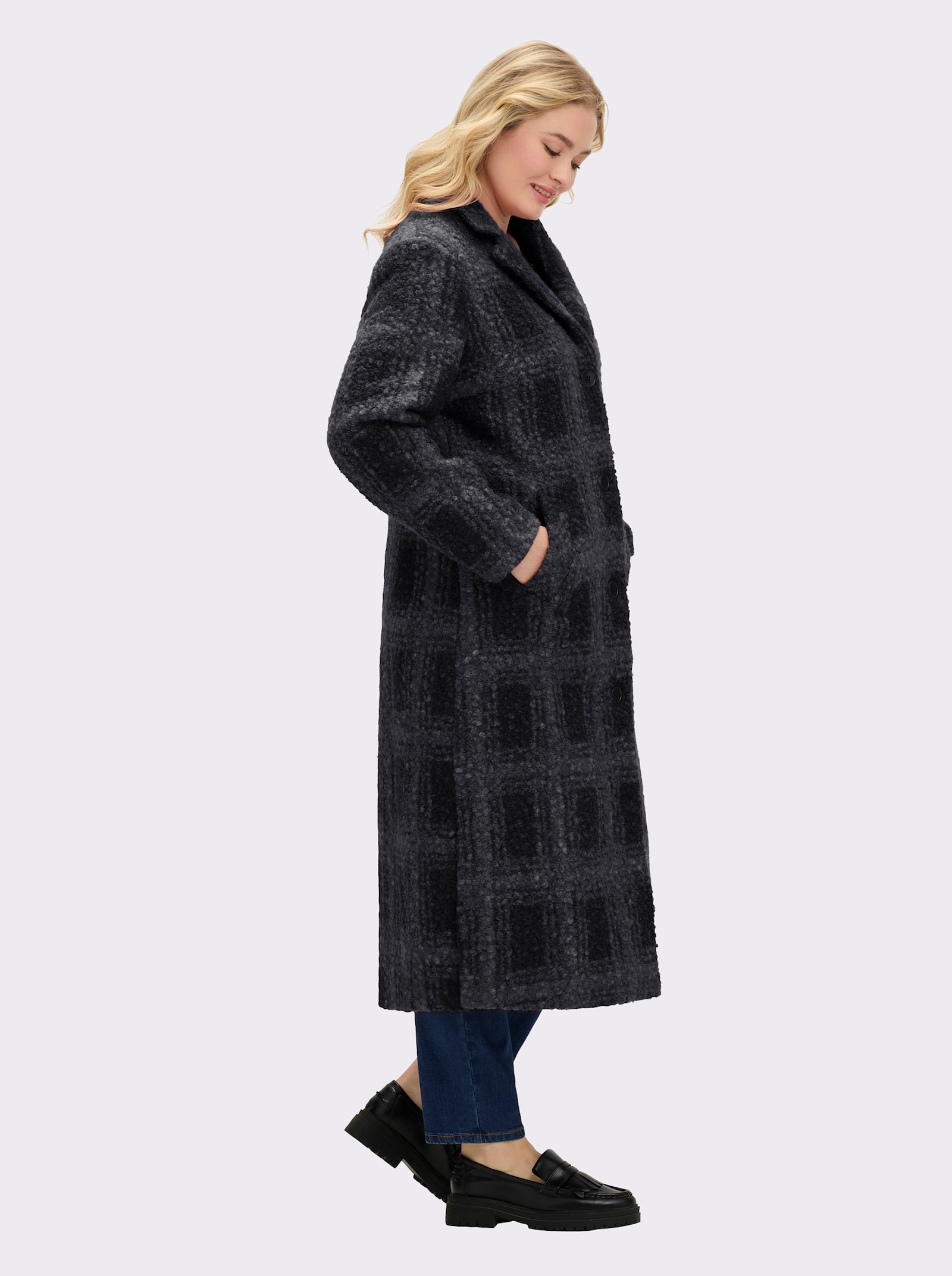 sheego Wintermantel mit Karomuster - schwarz-graphit-gemustert