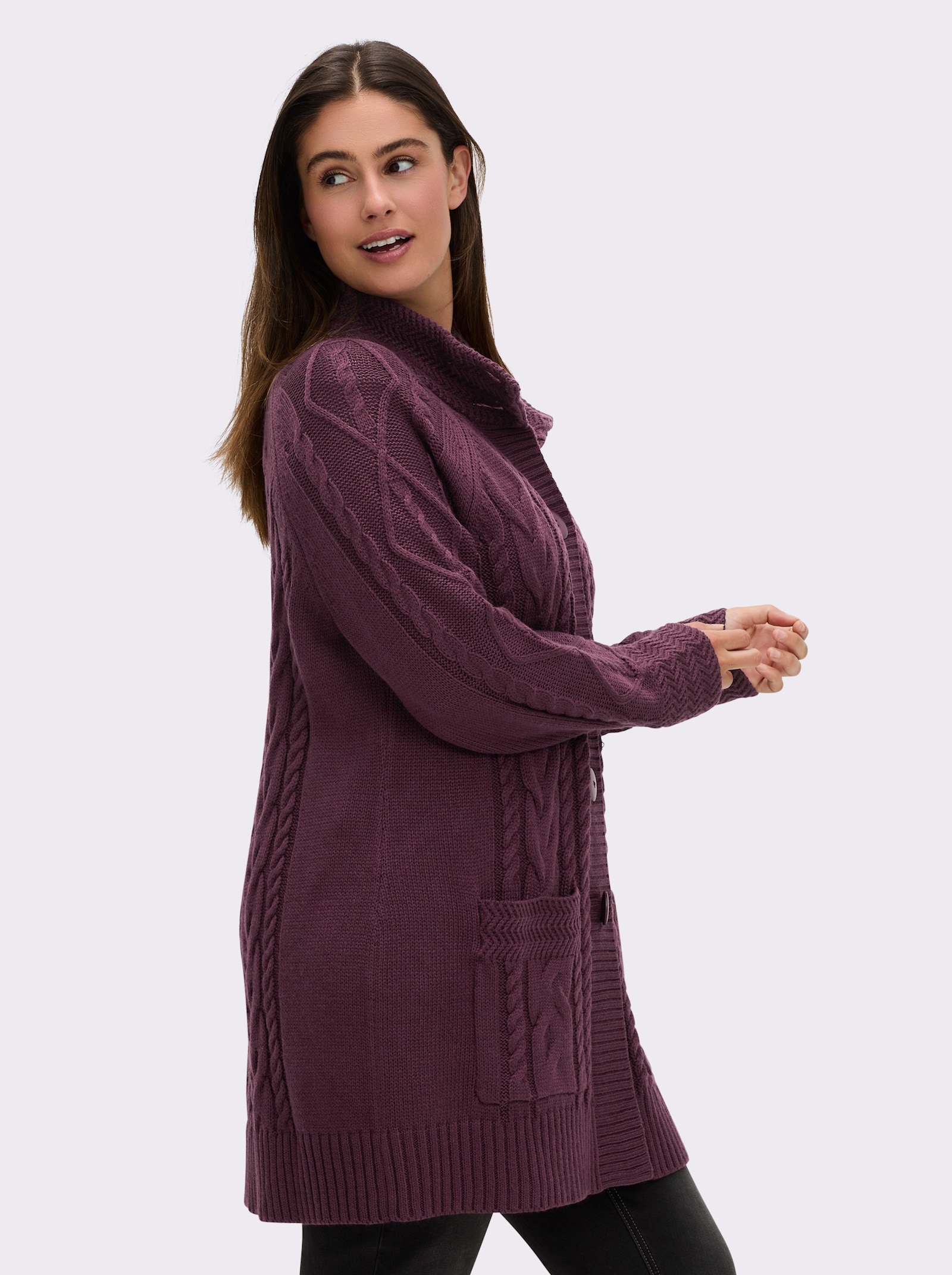Longstrickjacke mit Einstrickmuster - burgund