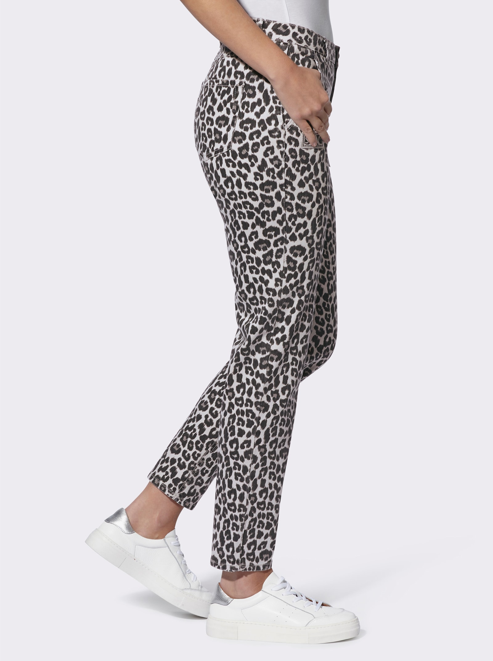 heine Broek met print, luipaardpatroon en patches - lichtgrijs/zwart bedrukt