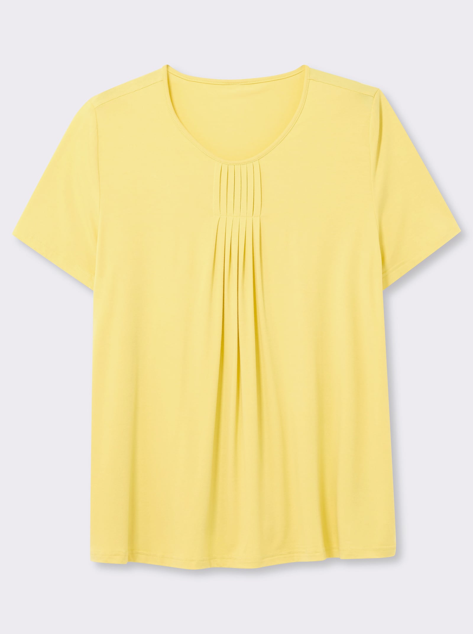  Rundhalsshirt in A-Form mit Falten - zitrone