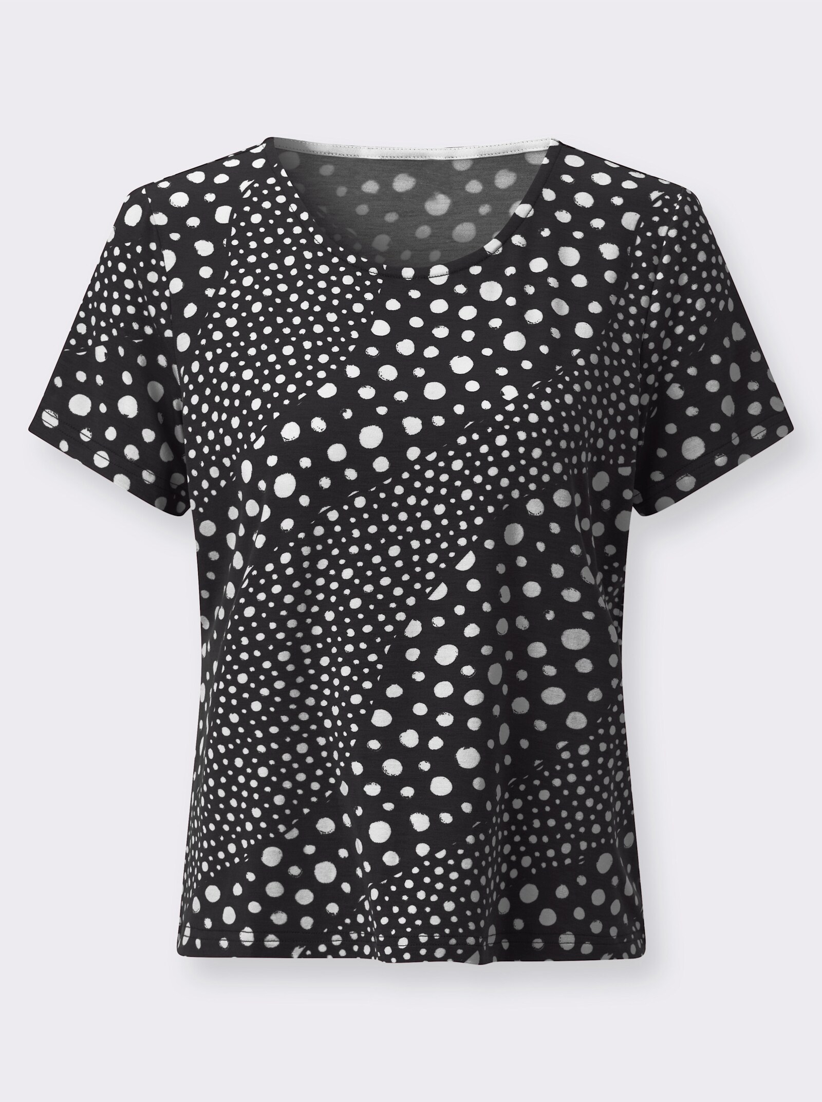 Kurzarmshirt im Tupfenprint - schwarz-ecru-bedruckt