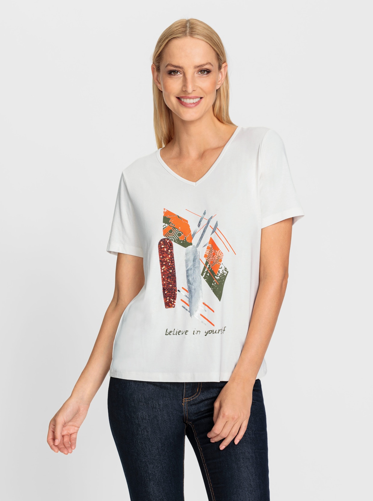 heine Shirt met V-hals - ecru