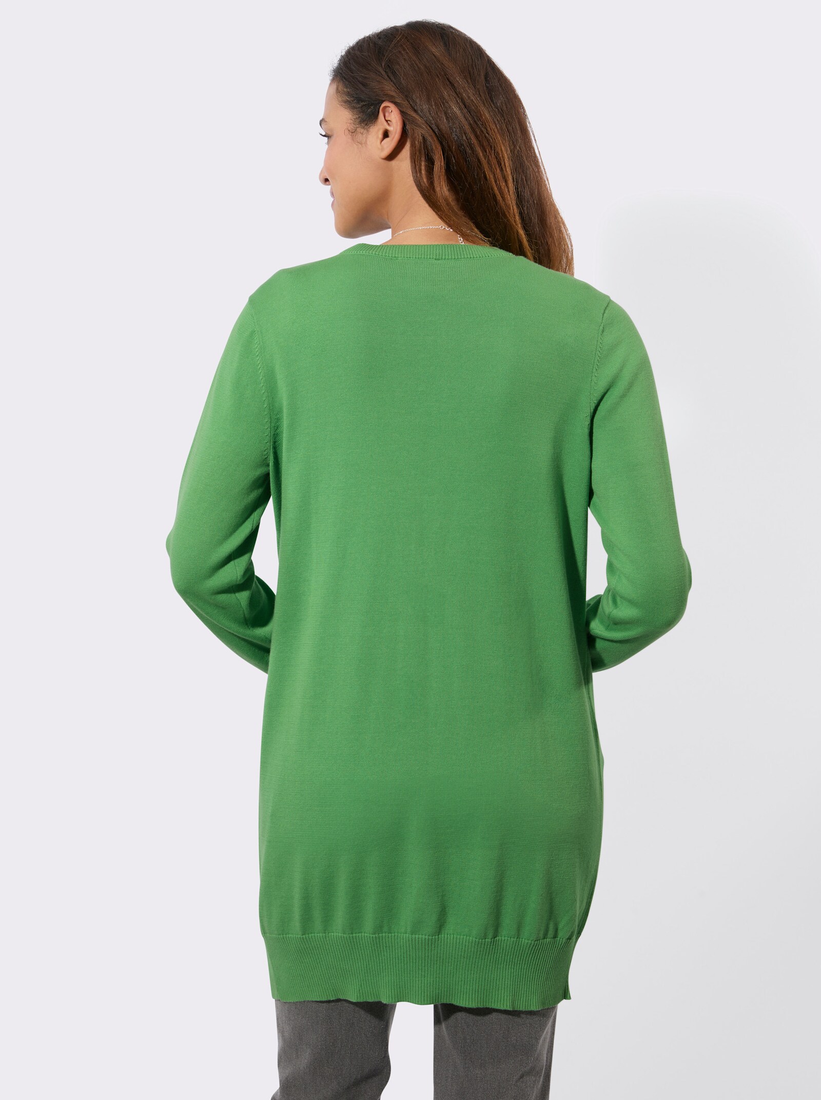 Longstrickjacke mit gerippten Bündchen - apfel