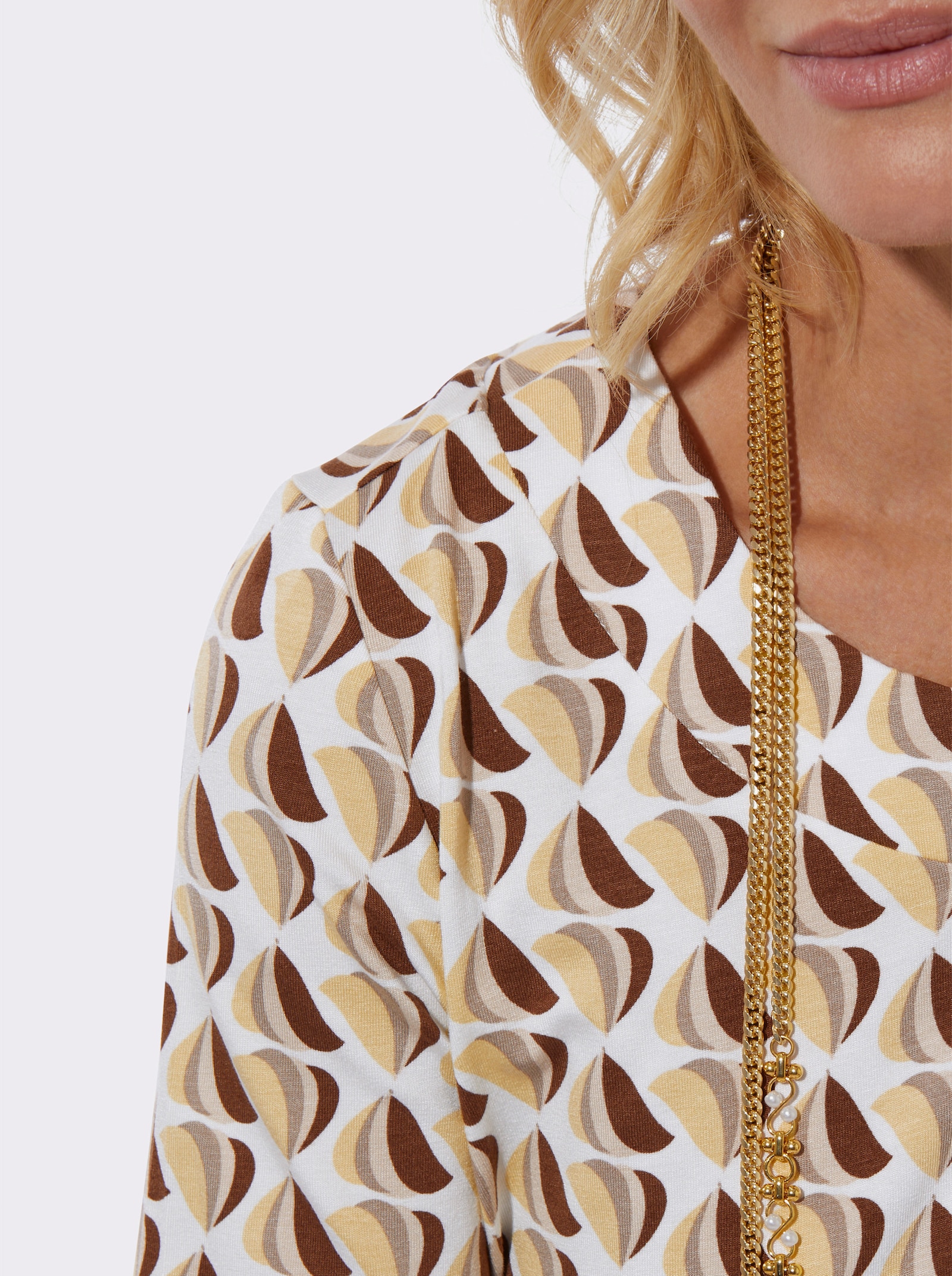 Rundhalsshirt im Grafik-Dessin - zitrone-braun-bedruckt