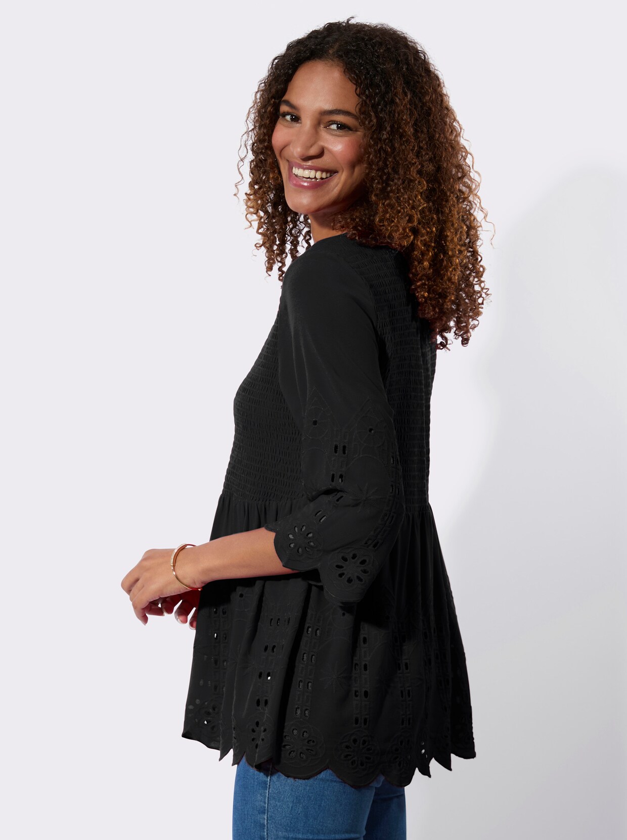 Spitzentunika mit Lockstickerei - schwarz