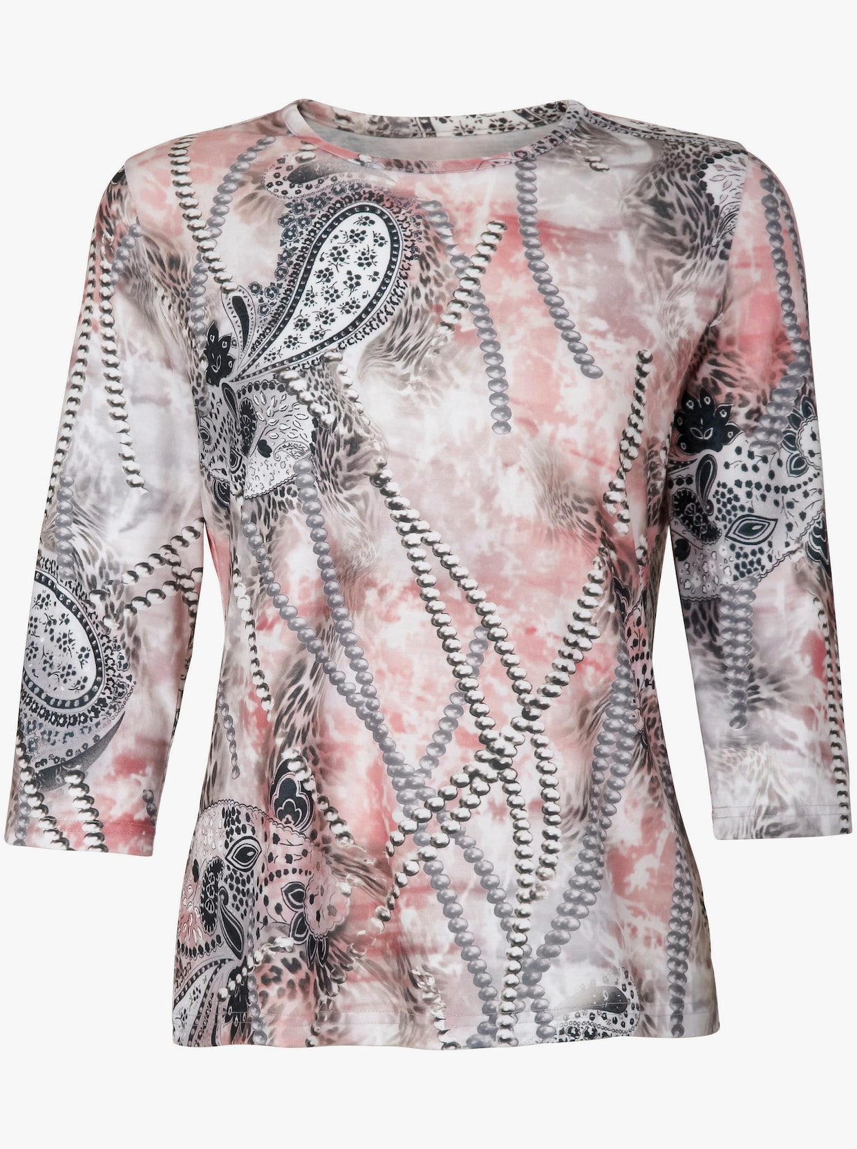 Shirt met 3/4-mouw - koraal/taupe gedessineerd