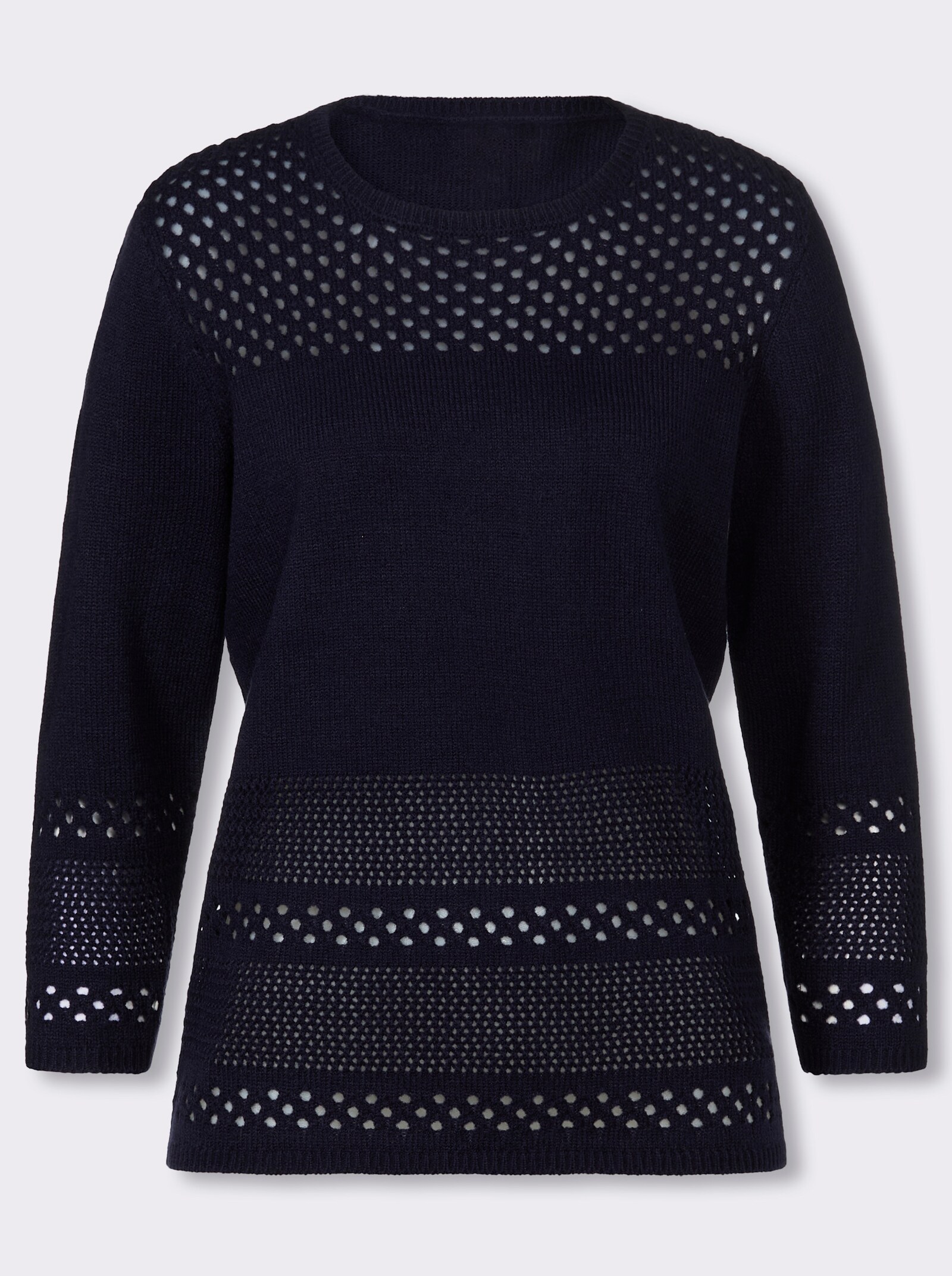 Ajourpullover mit Lochmuster - marine