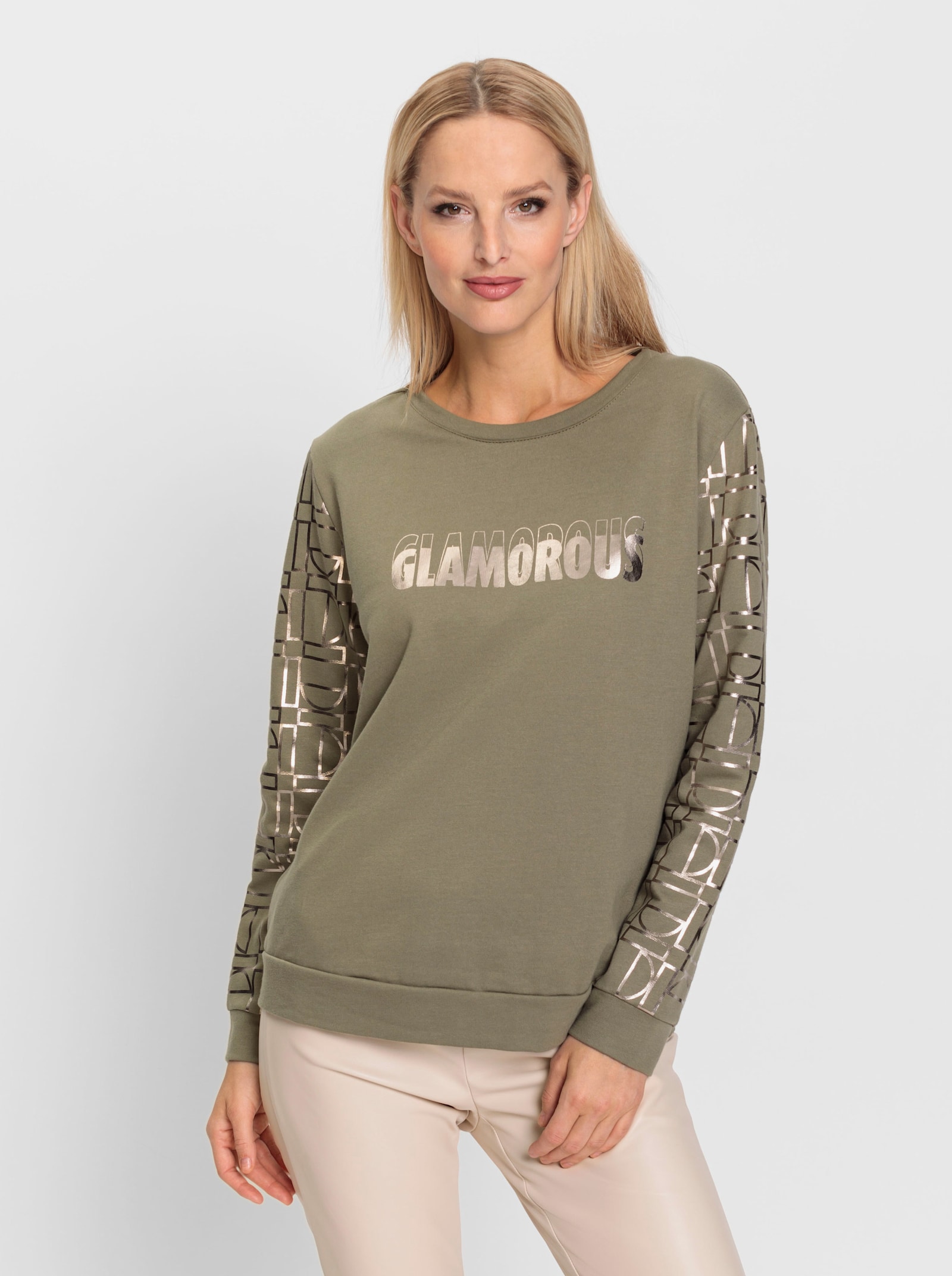 heine Sweatshirt mit glänzendem Schriftzug - khaki