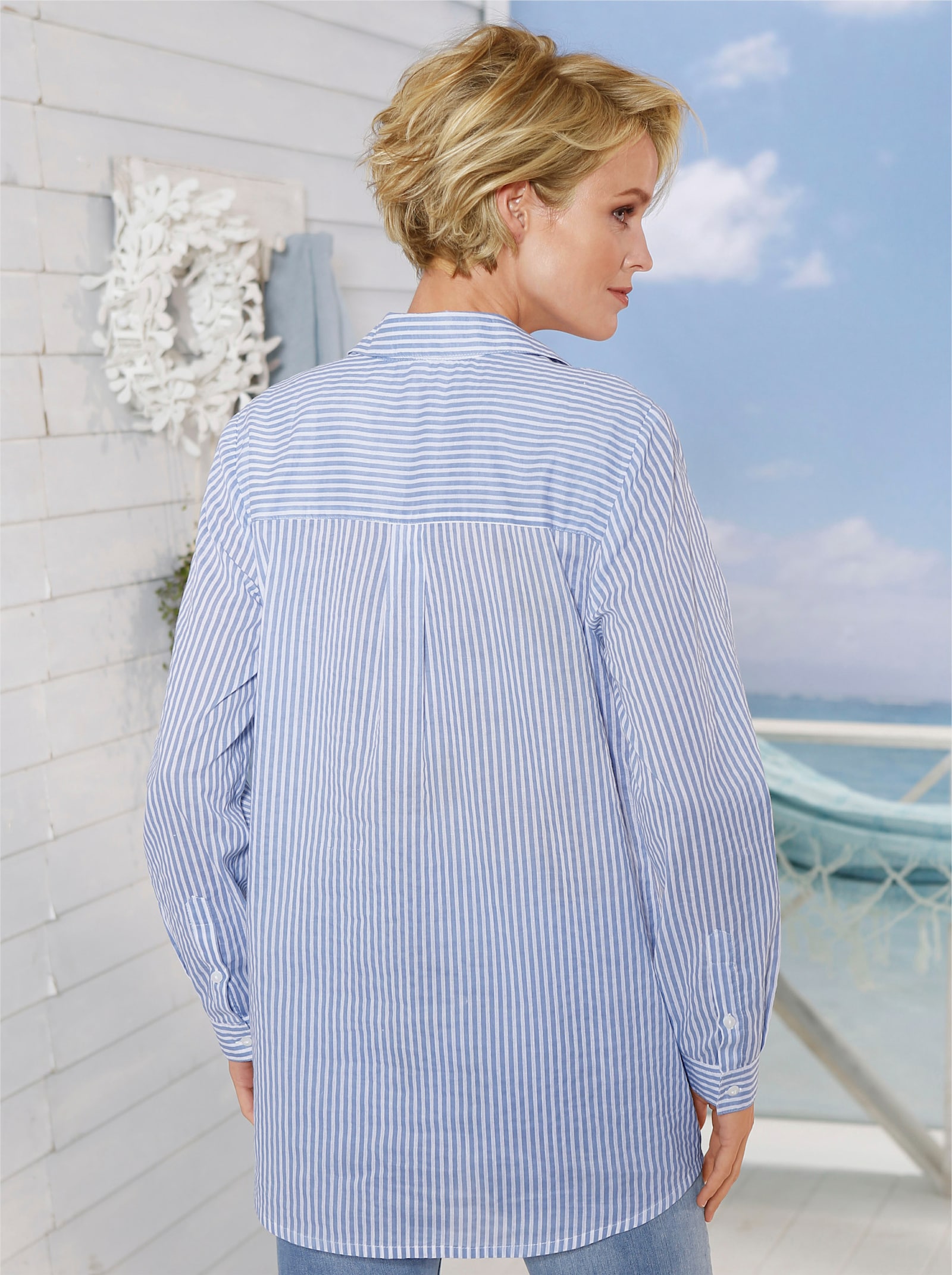 Gestreepte blouse in tuniekmodel - blauw gestreept