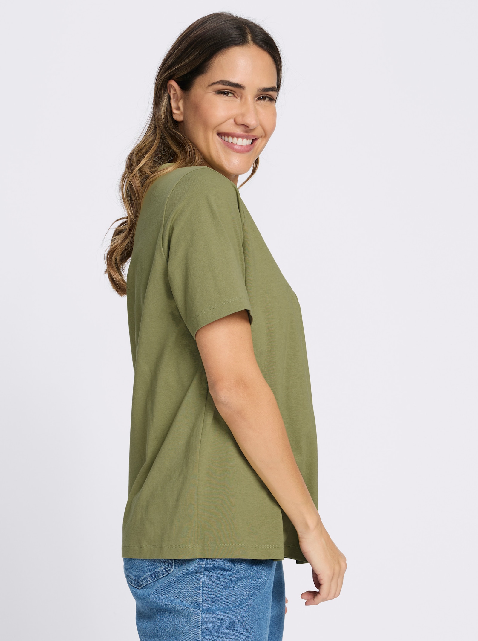 Kurzarmshirt mit Zitronen-Print am Ausschnitt - schilf-gelb