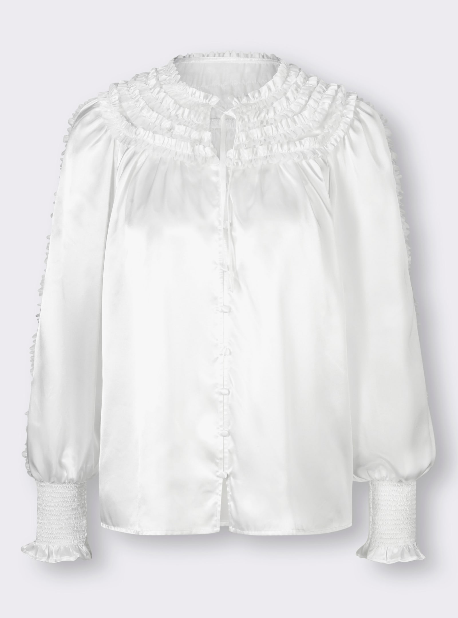 Rüschenbluse mit Raffungen - ecru