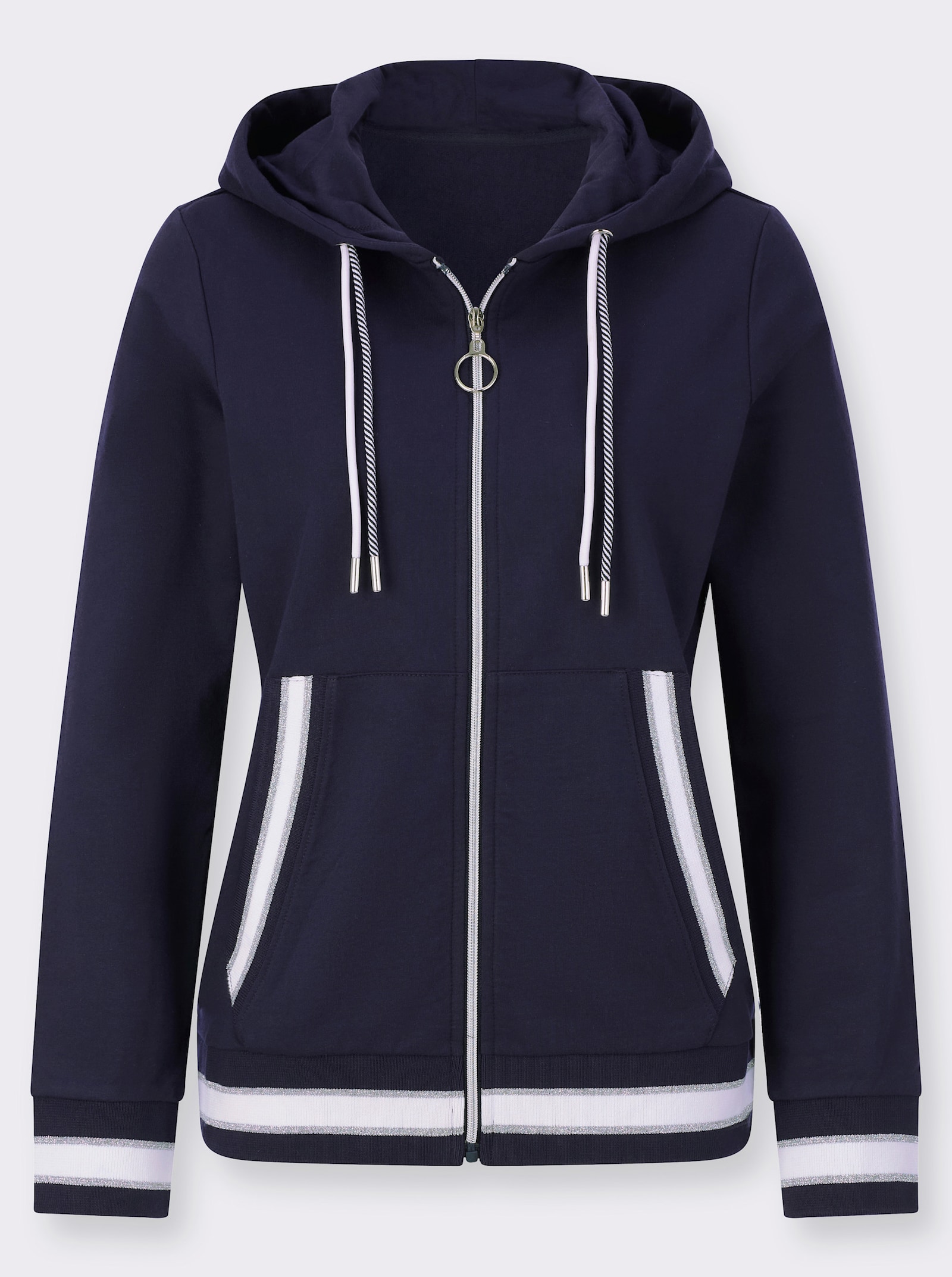 Sweatjacke mit Känguru-Tasche - marine-ecru