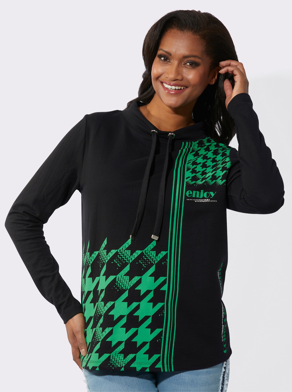 Sweatshirt - grasgroen/zwart bedrukt