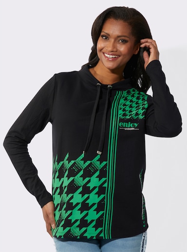 Sweatshirt mit halsfernem Stehkragen - grasgrün-schwarz-bedruckt