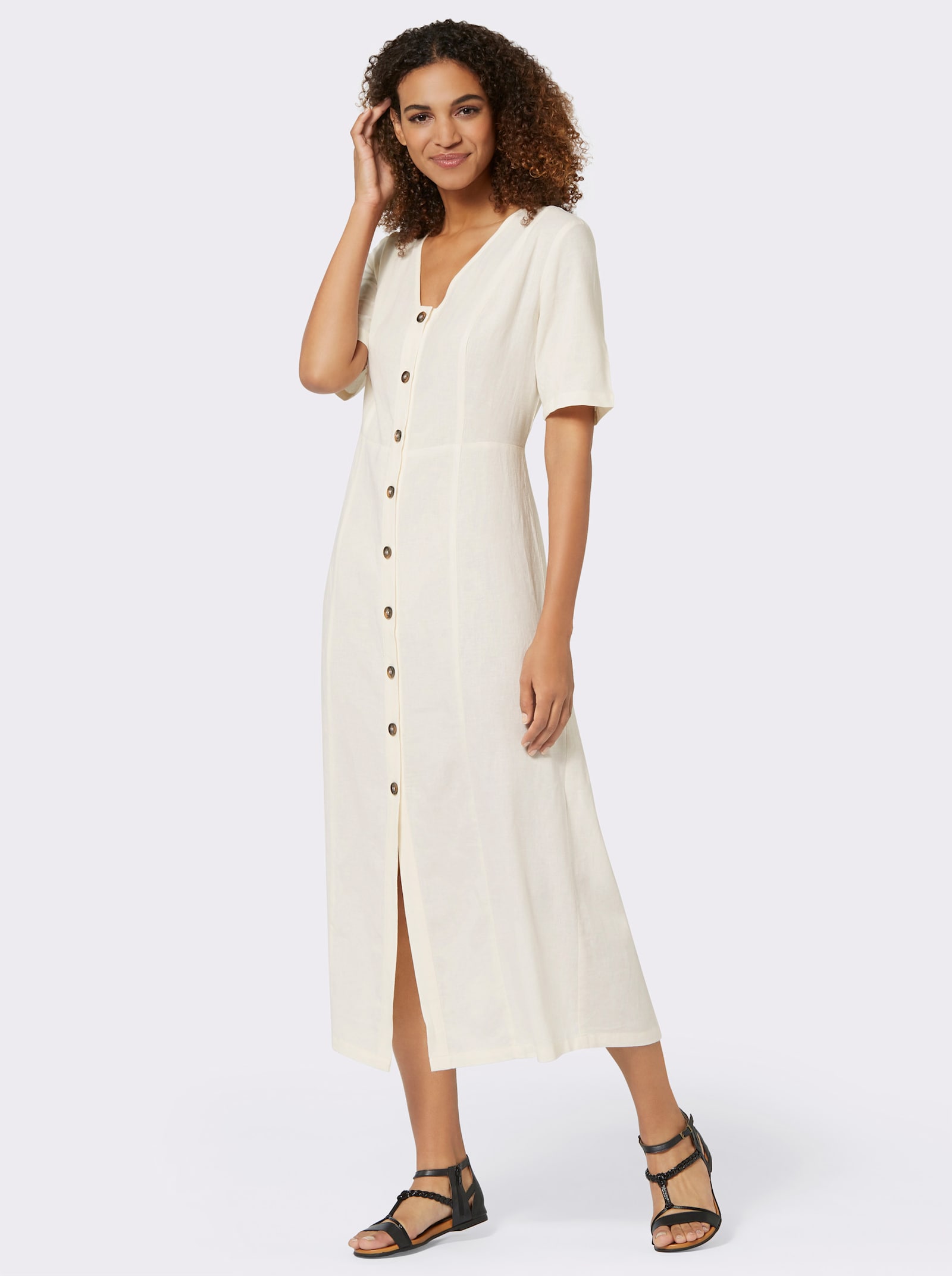 Sommerkleid Knöpfe in Horn-Optik - champagner