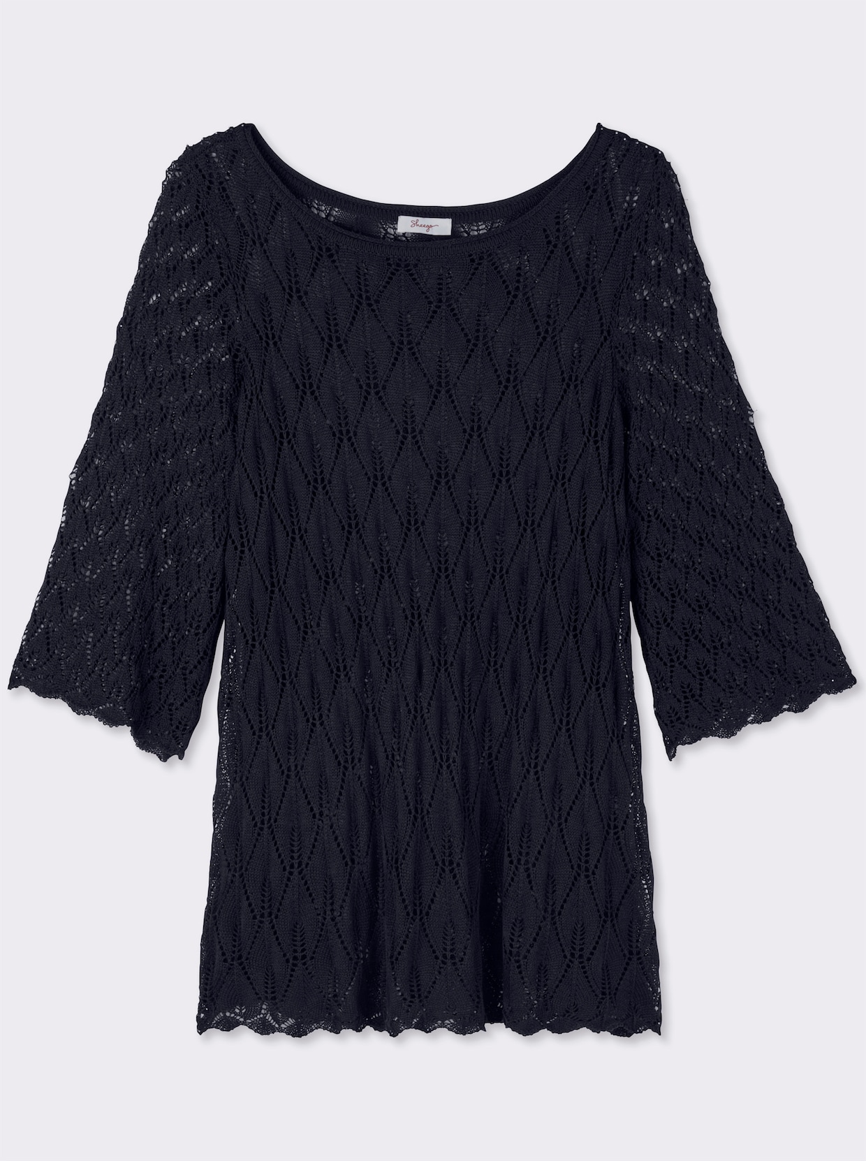 sheego Ajourpullover mit 3/4-Trompetenärmeln - tiefblau