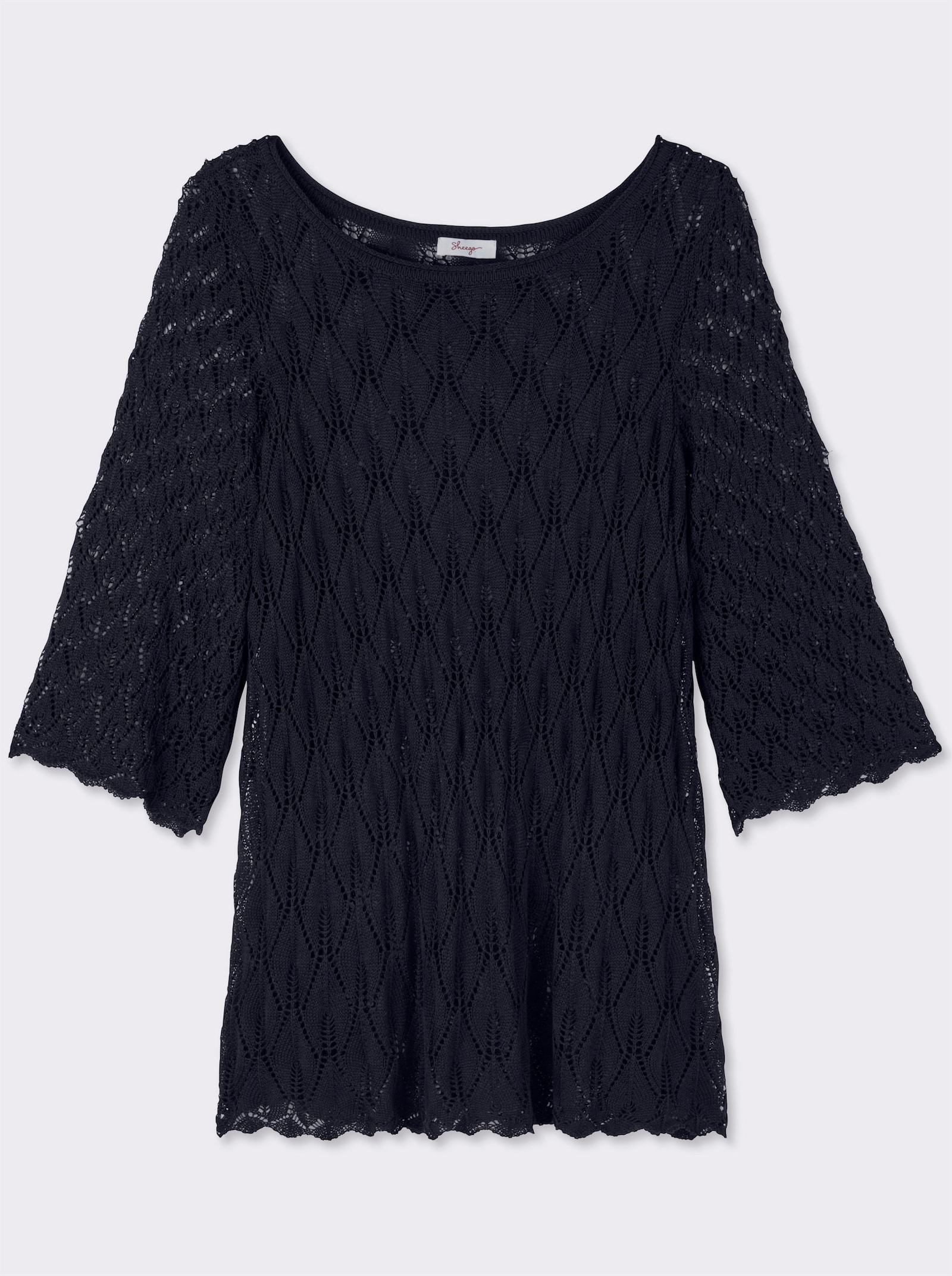 sheego Ajourpullover mit 3/4-Trompetenärmeln - tiefblau