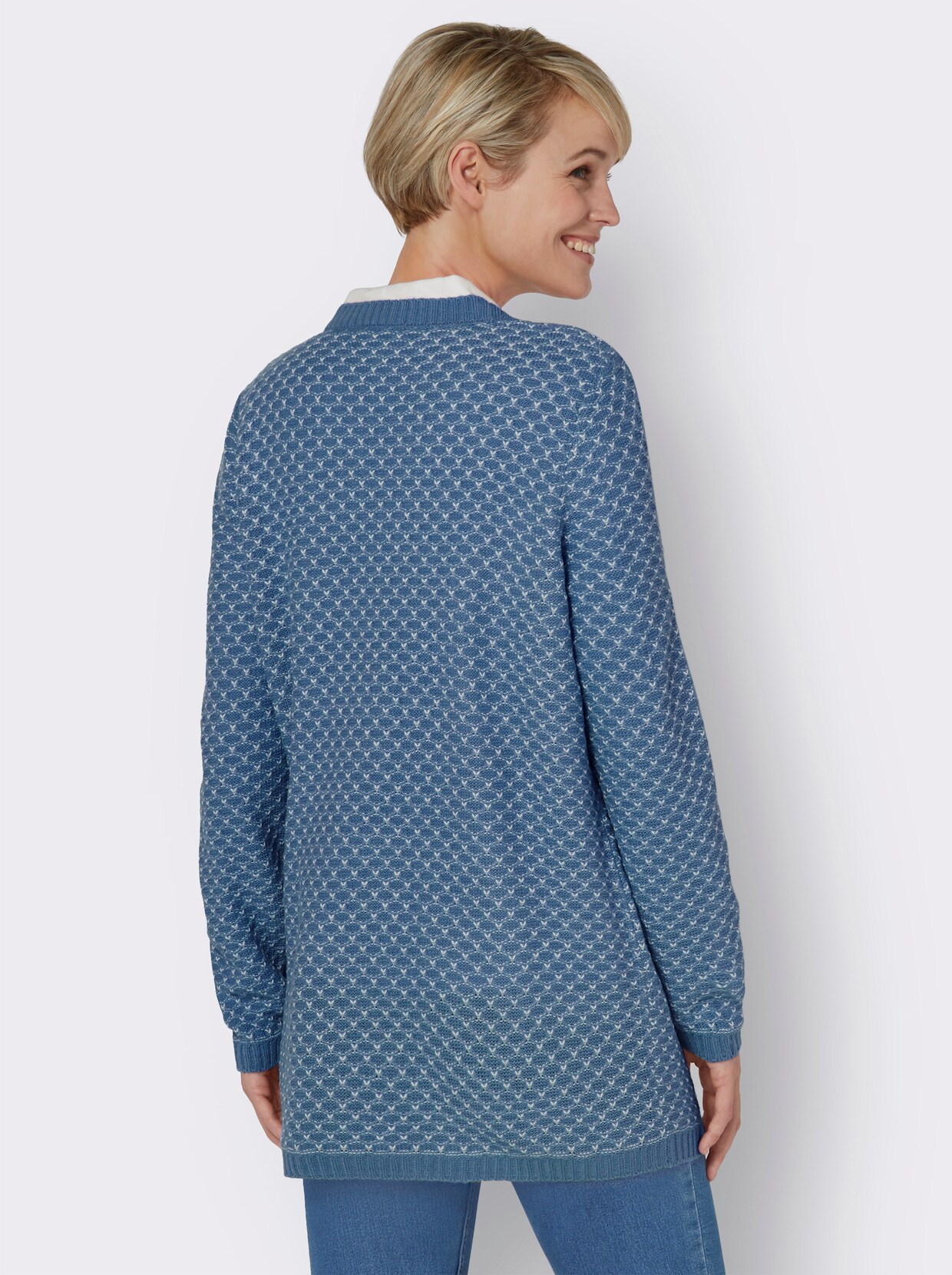 Lang gebreid vest - middenblauw
