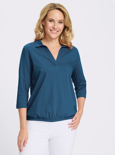 Poloshirt mit Gummizug am Saum - jeansblau