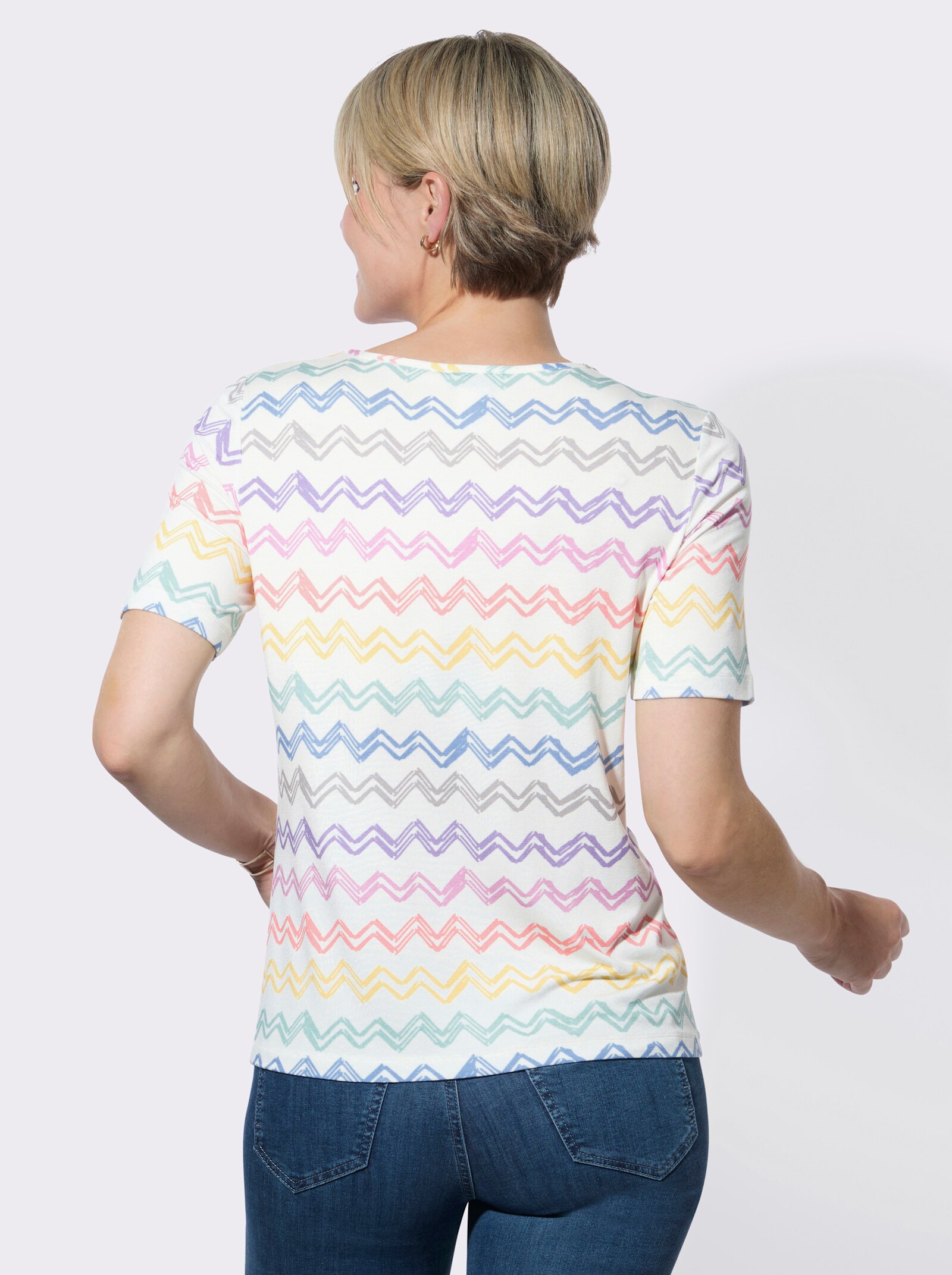Rundhalsshirt mit Stretch-Anteil - orchidee-zitrone-bedruckt