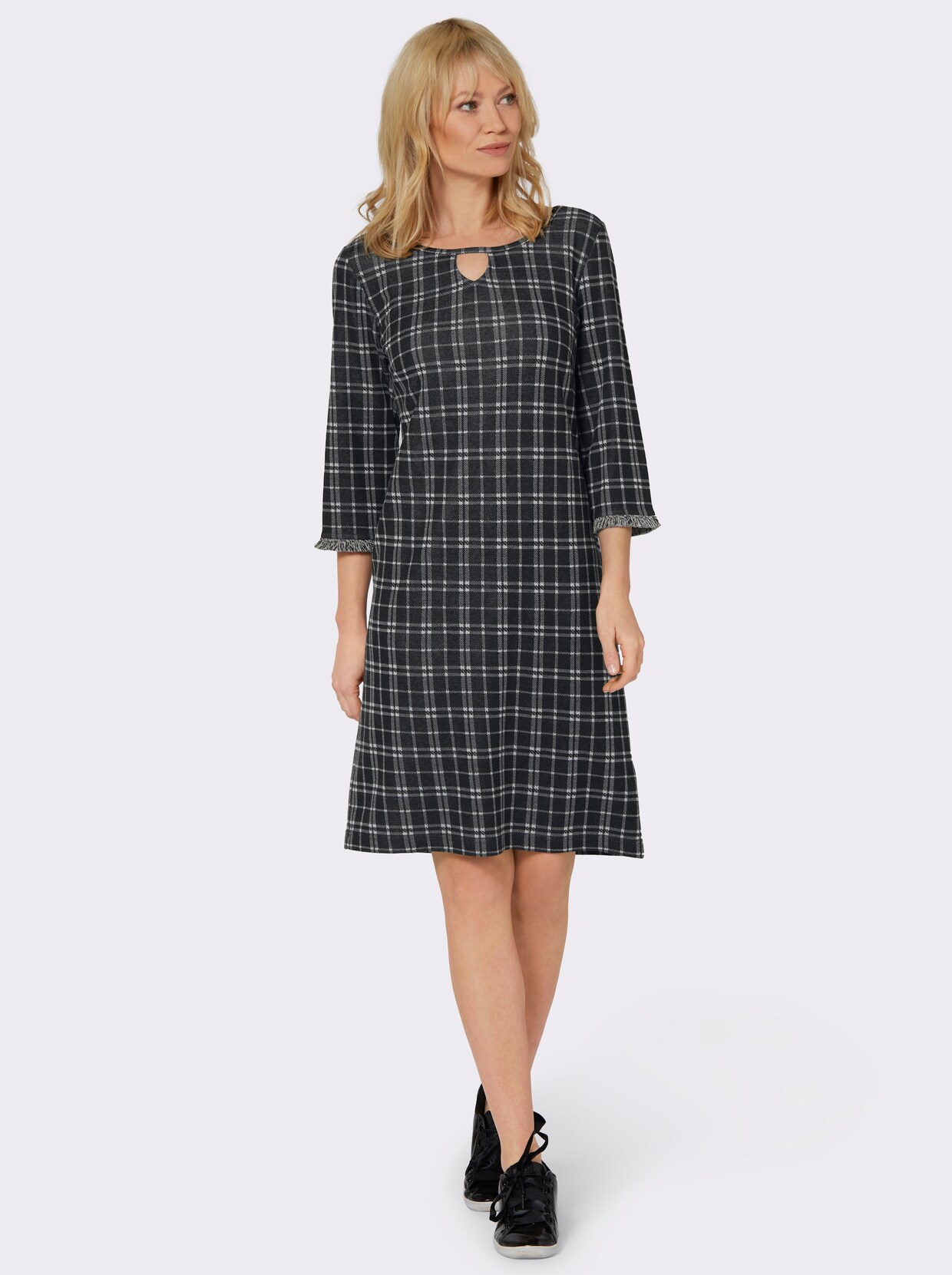 Jerseykleid - schwarz-weiß-gemustert