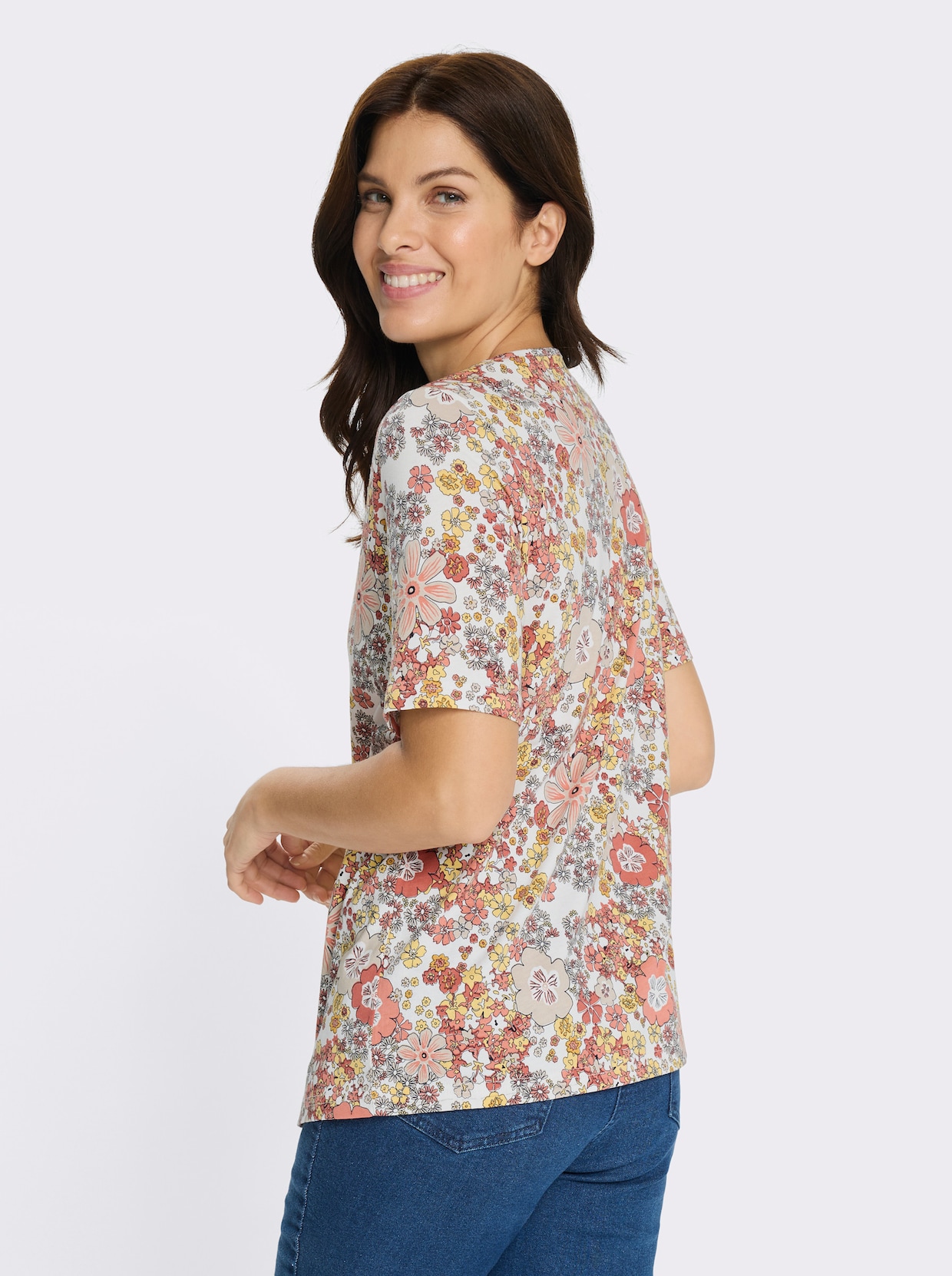 2-in-1-Shirt mit floralem Muster - ecru-papaya-bedruckt