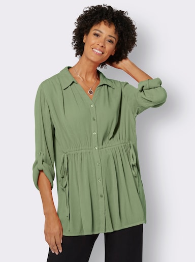 Longbluse mit Tunnelzug in der Taille - eucalyptus