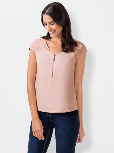 V-Shirt mit Reißverschluss - puder