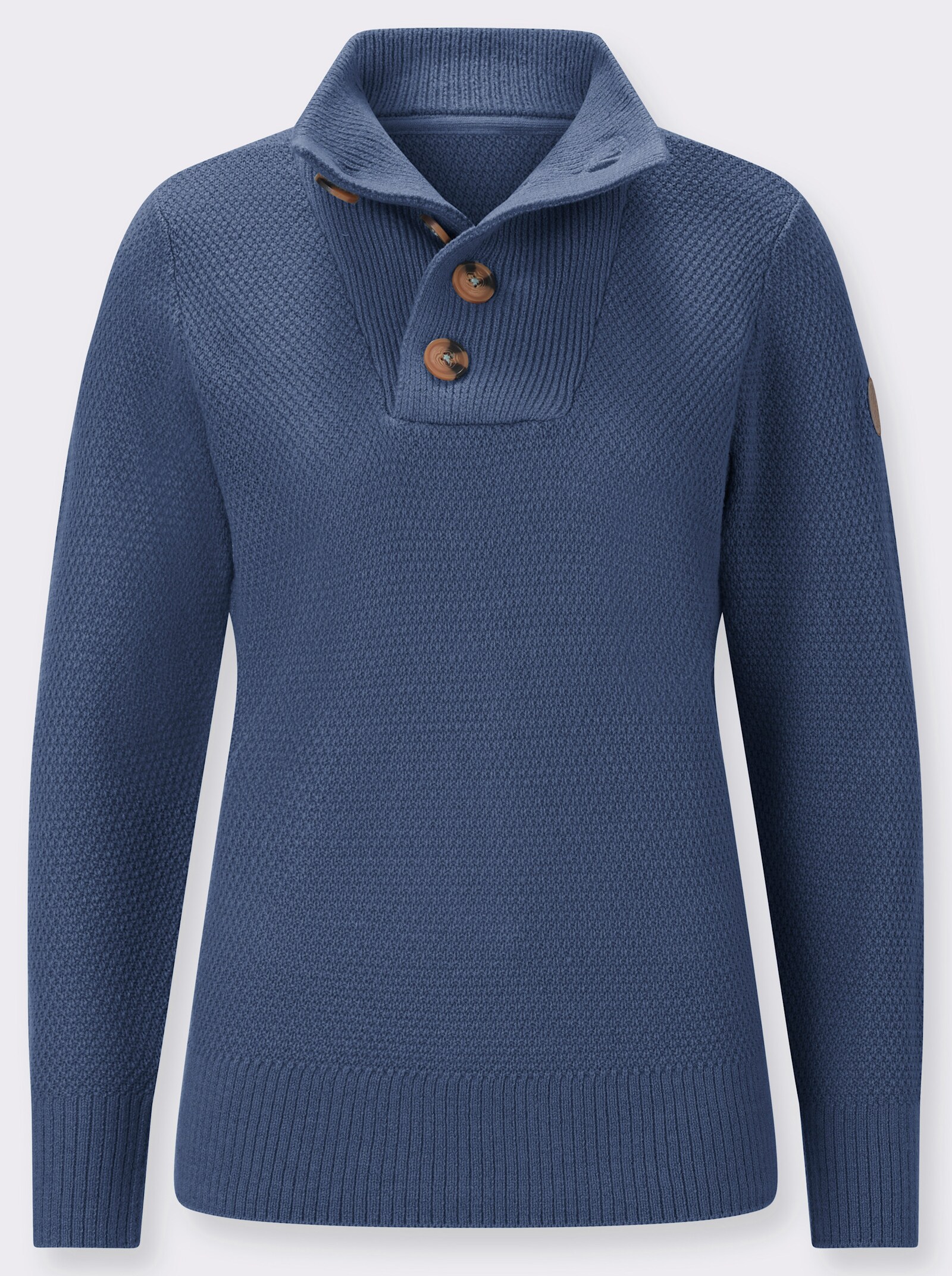 Troyer mit Knöpfen in Horn-Optik - jeansblau