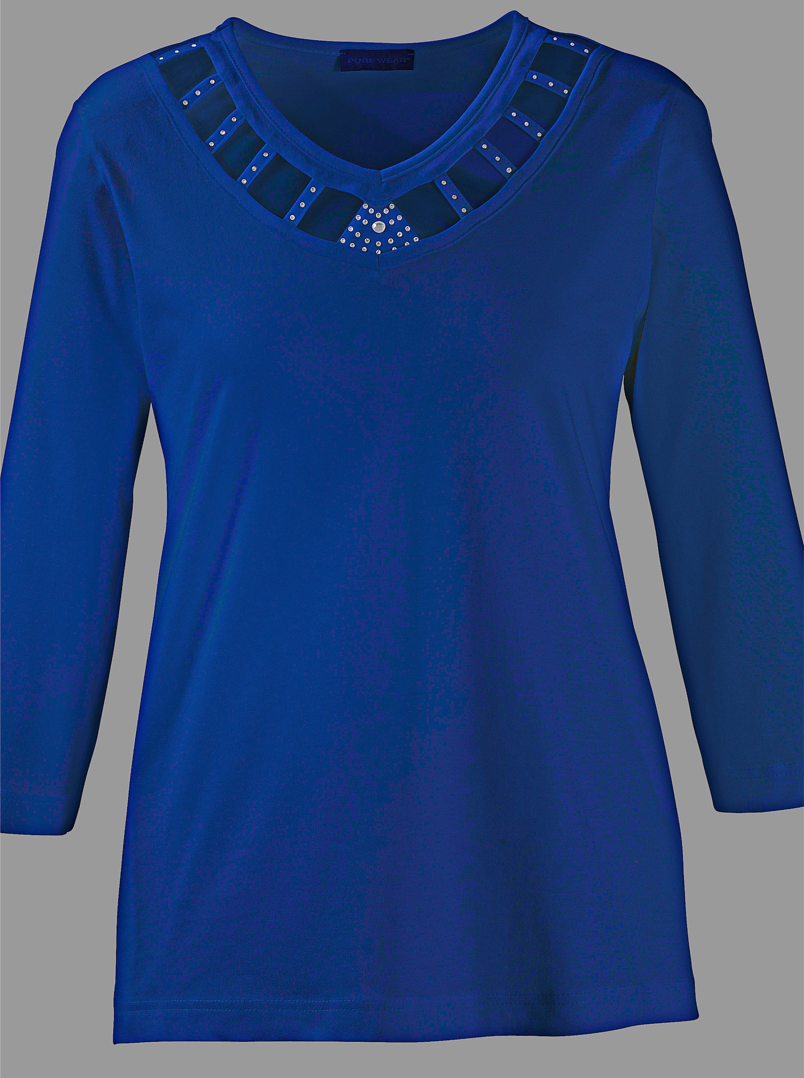 3/4-Arm-Shirt mit Glitzersteinchen am Ausschnitt - royalblau