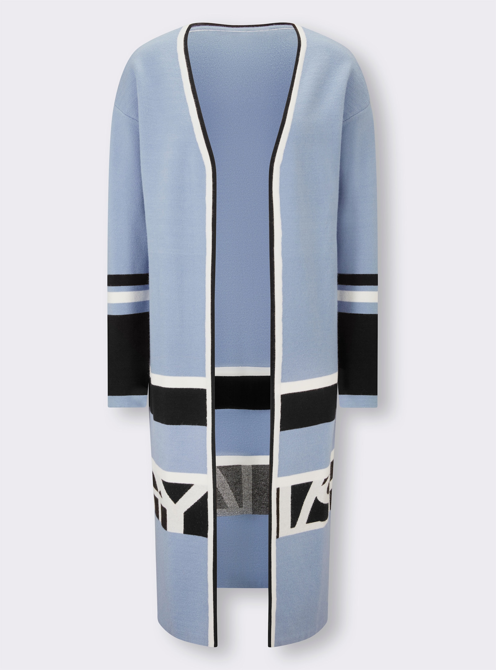 heine Strickmantel mit Streifen und Schriftzug - bleu-schwarz-gemustert