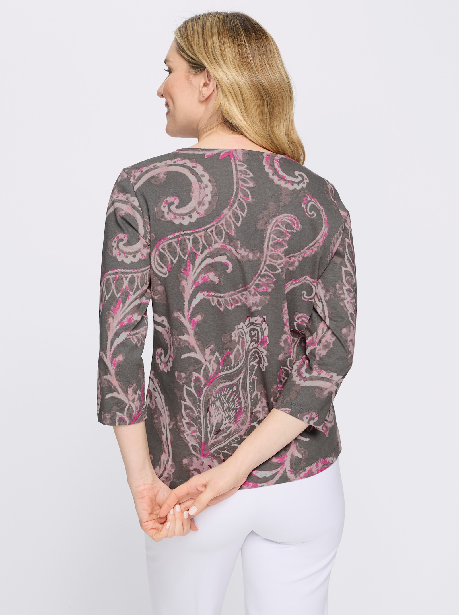 3/4-Arm-Shirt im Paisley-Dessin - anthrazit-mauve-bedruckt